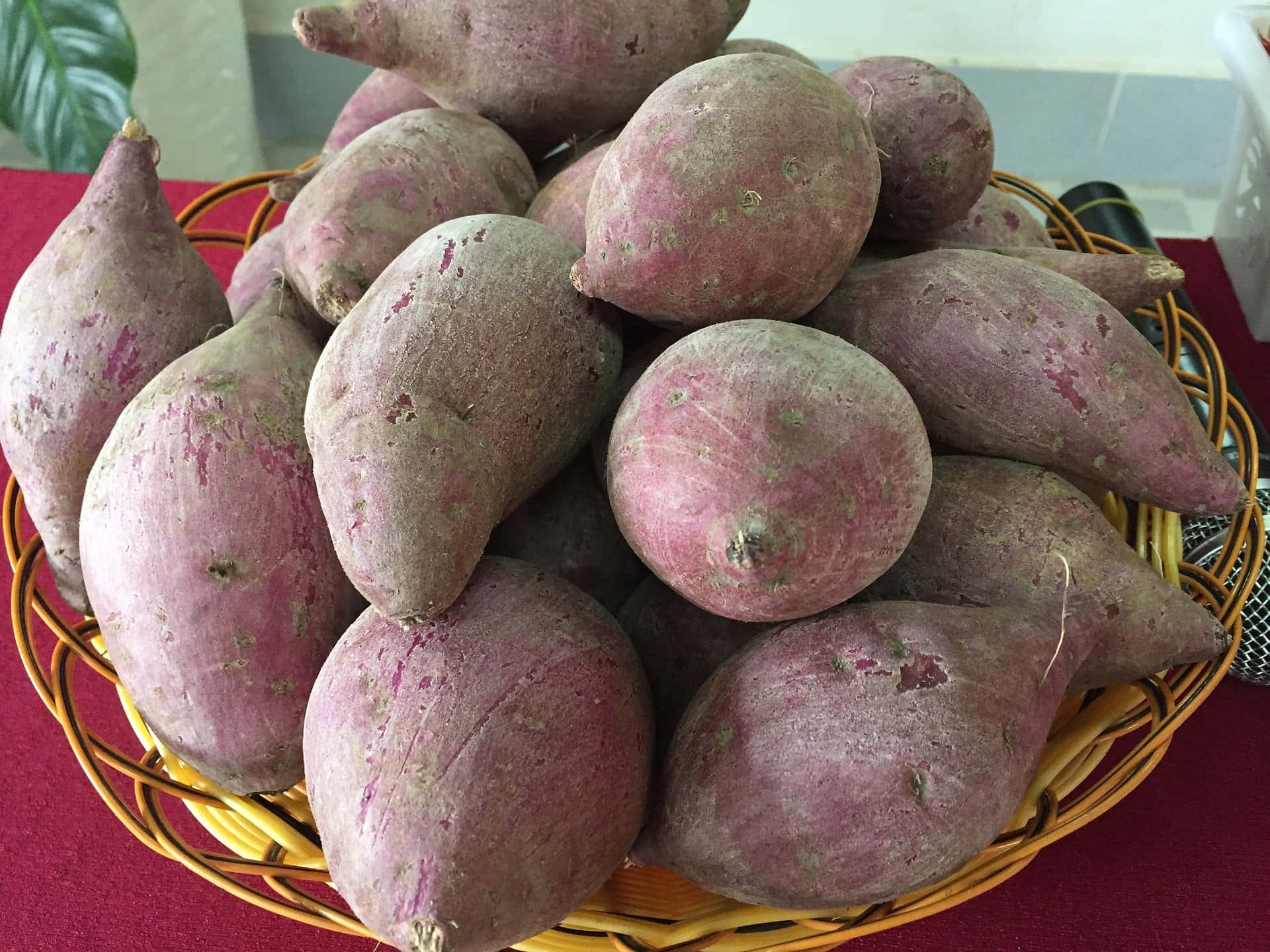 purple sweet potato, basket, fresh purple sweet potatoes, Full HD Desktop Wallpaper