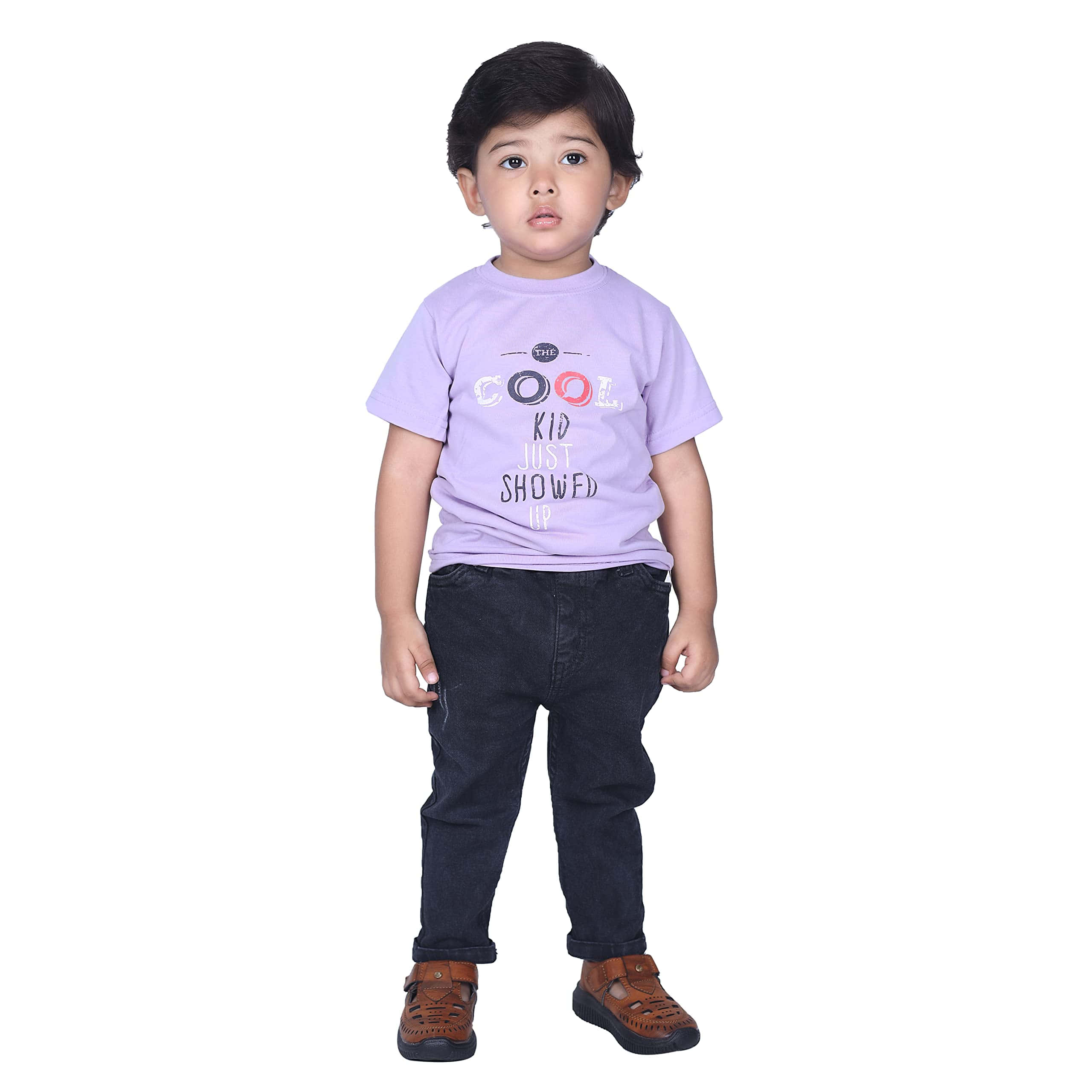 lavender t-shirt, colorful text, dark jeans, 2K Desktop Wallpaper