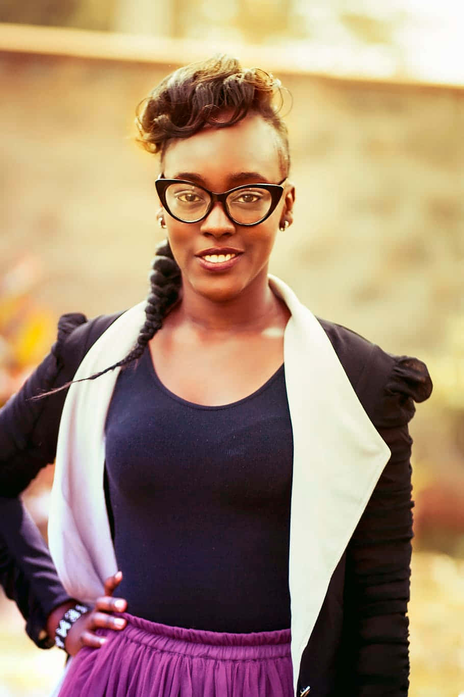 purple tank top, young woman, glasses, HD Phone Wallpaper