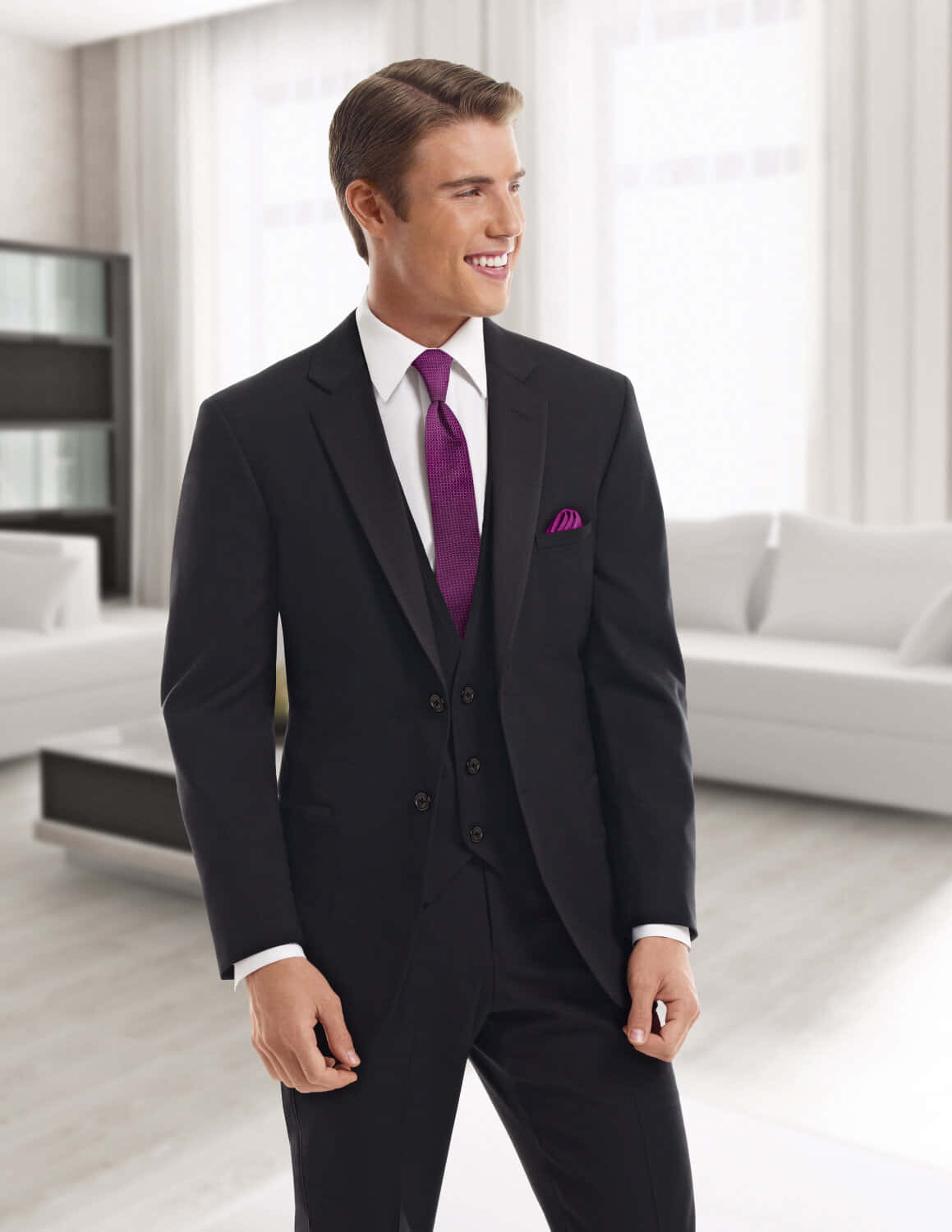 purple tie, black suit, vibrant purple, HD Phone Wallpaper