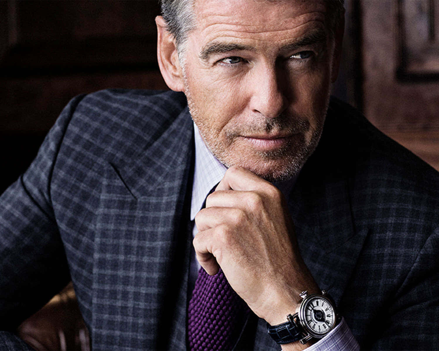 purple tie, plaid suit, silver watch, HD Desktop Wallpaper