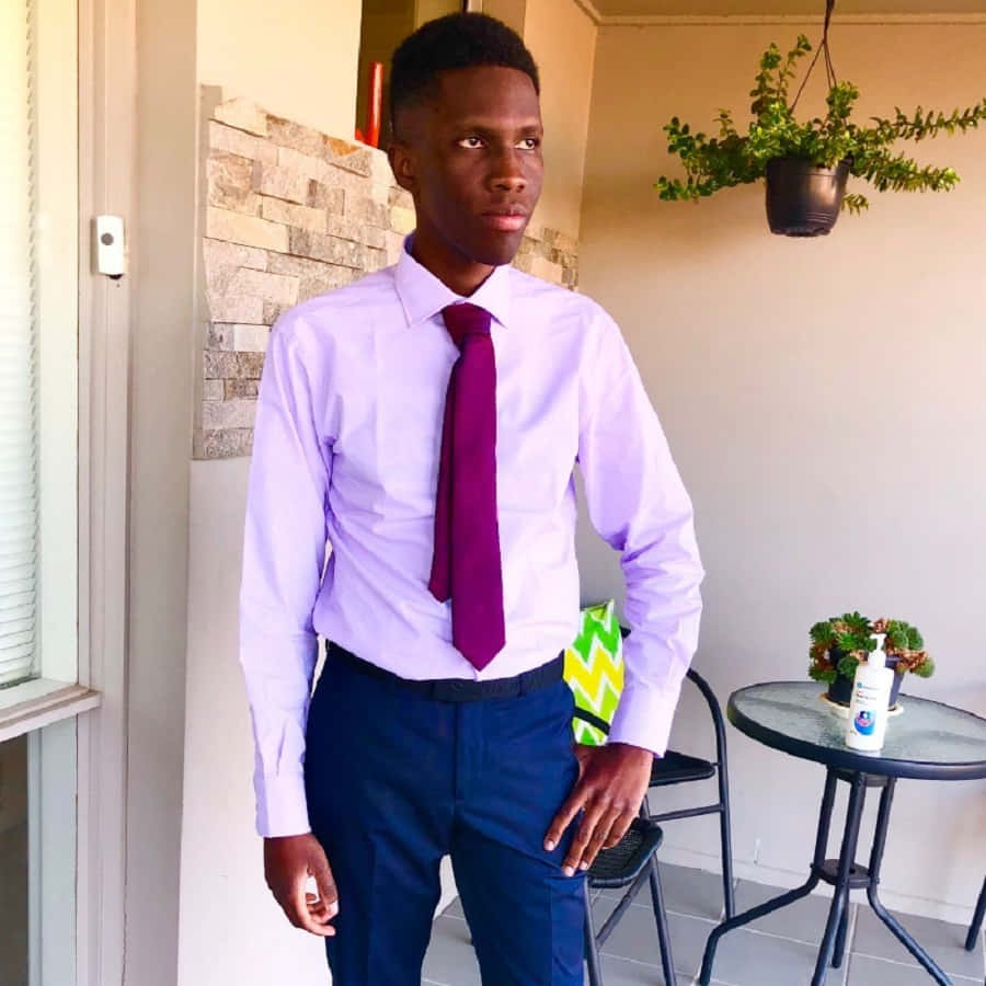 purple tie, lavender shirt, tiled balcony, SD Desktop Wallpaper