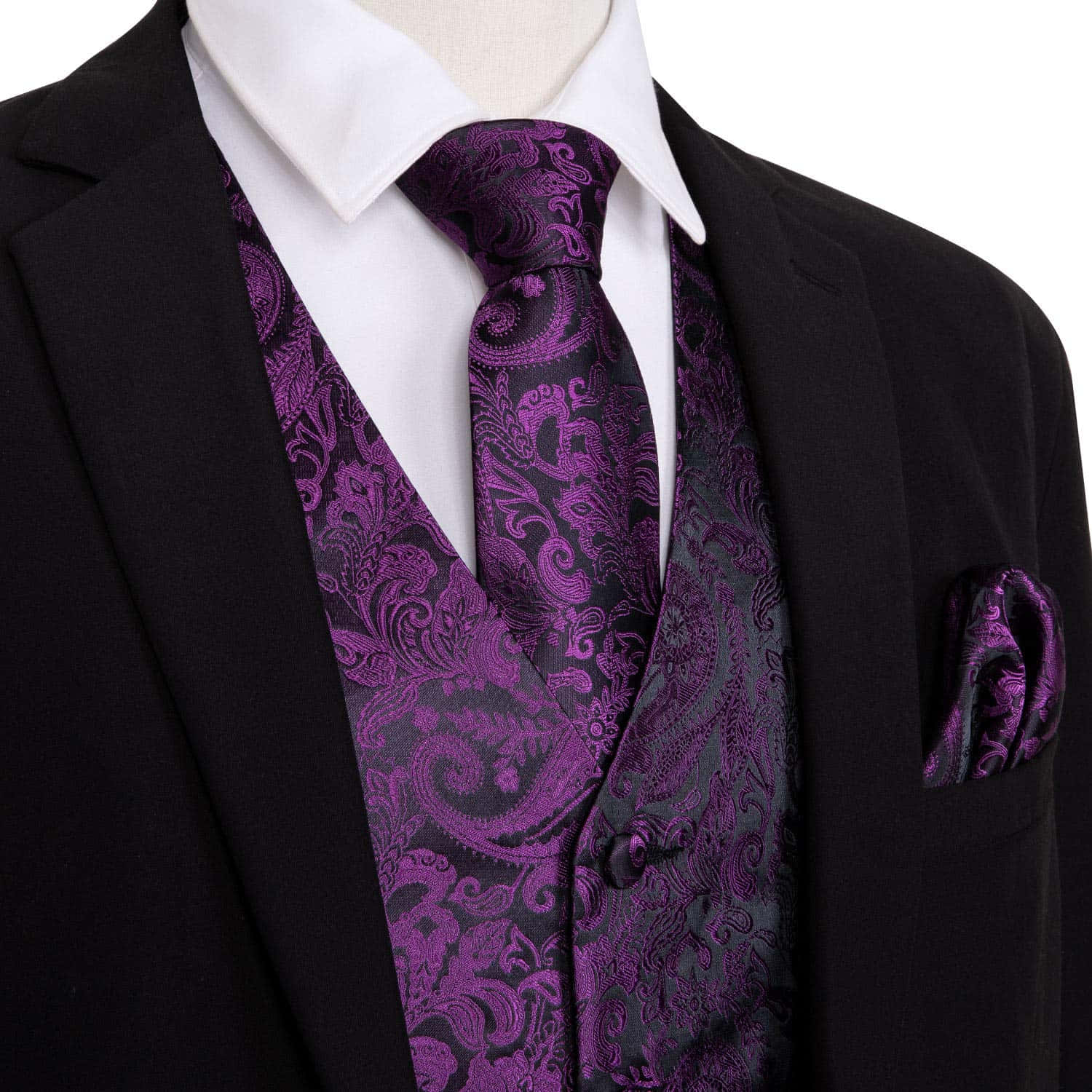 Purple Tie, black suit, vibrant purple paisley tie vest, HD Desktop Wallpaper
