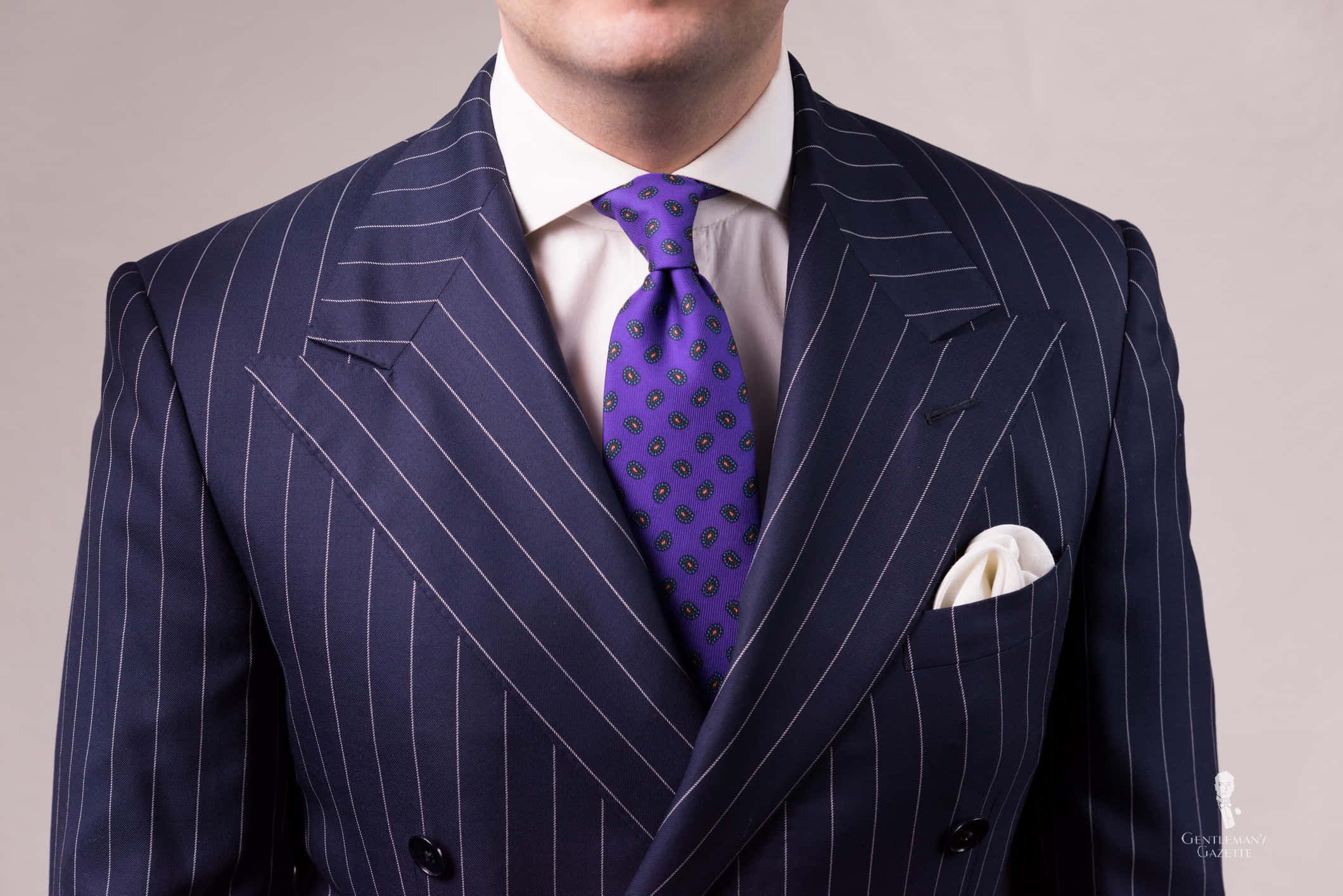 purple tie, navy pinstripe suit, vibrant purple patterned tie, Full HD Desktop Wallpaper