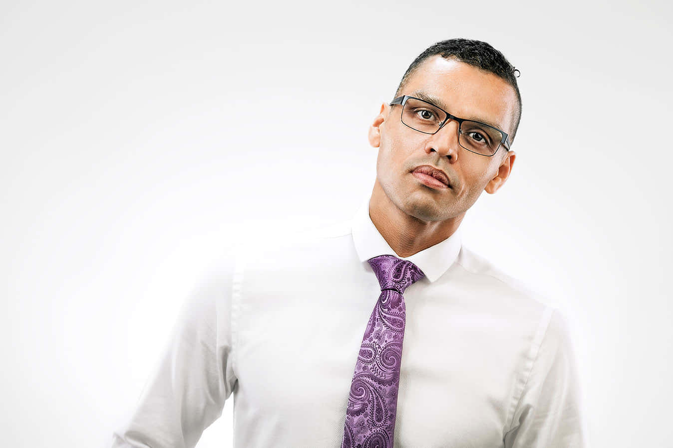 purple paisley tie, white shirt, plain white background, HD Desktop Wallpaper