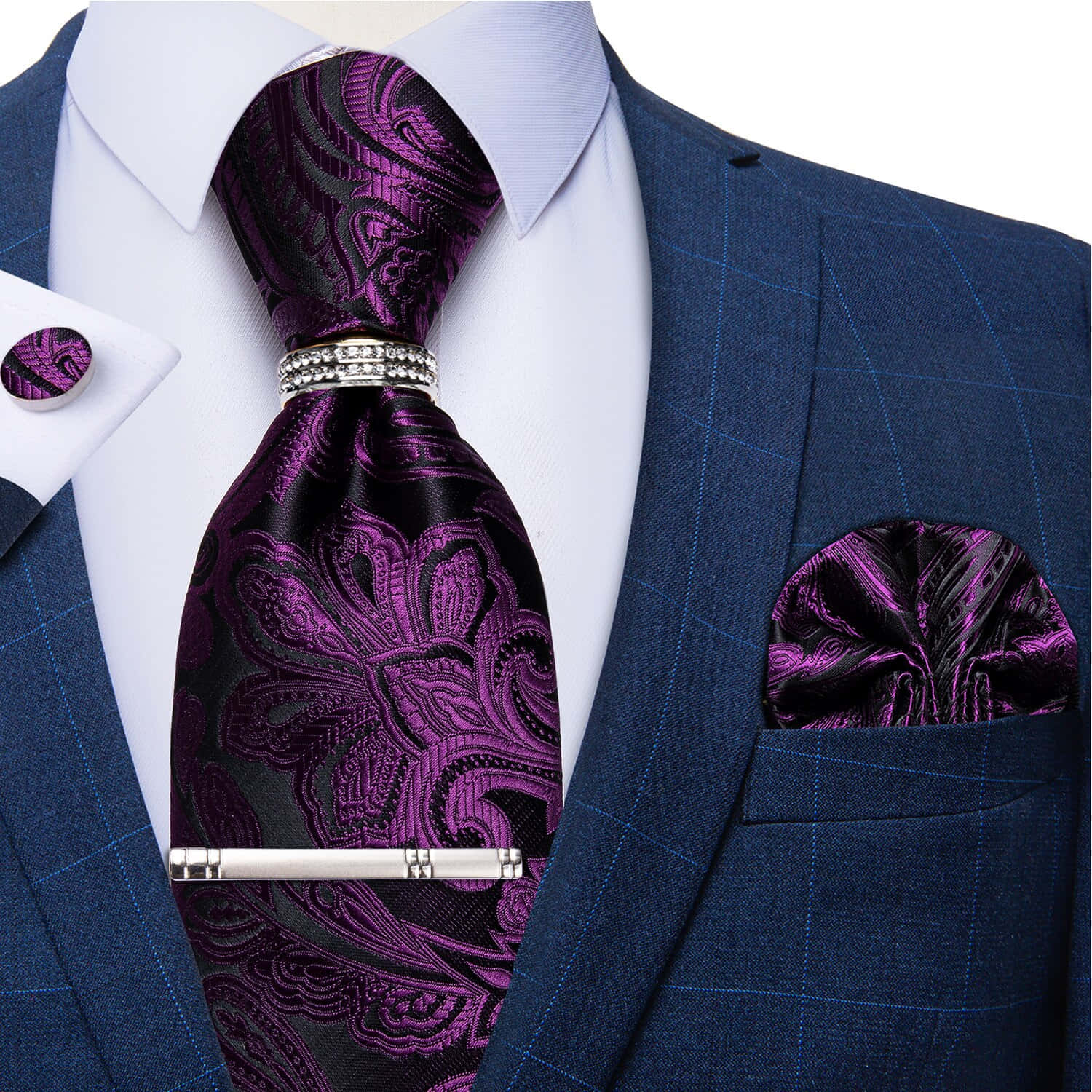 purple paisley tie, navy plaid suit, white shirt, HD Desktop Wallpaper