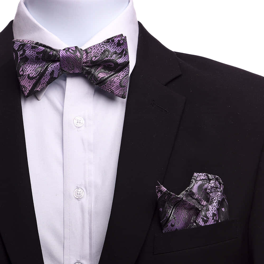 purple and black patterned bow tie, matching pocket square, black suit, SD Desktop Wallpaper