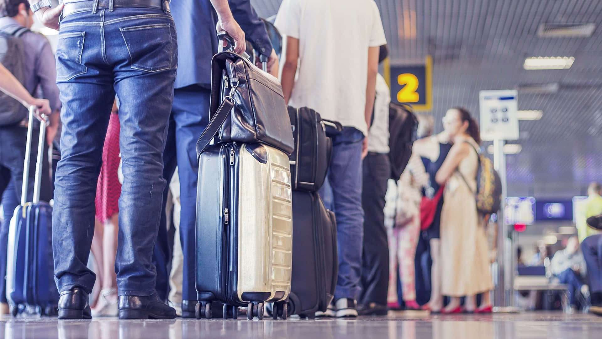 Purple Travel Bag, airport terminal, rolling suitcases, Full HD Desktop Wallpaper
