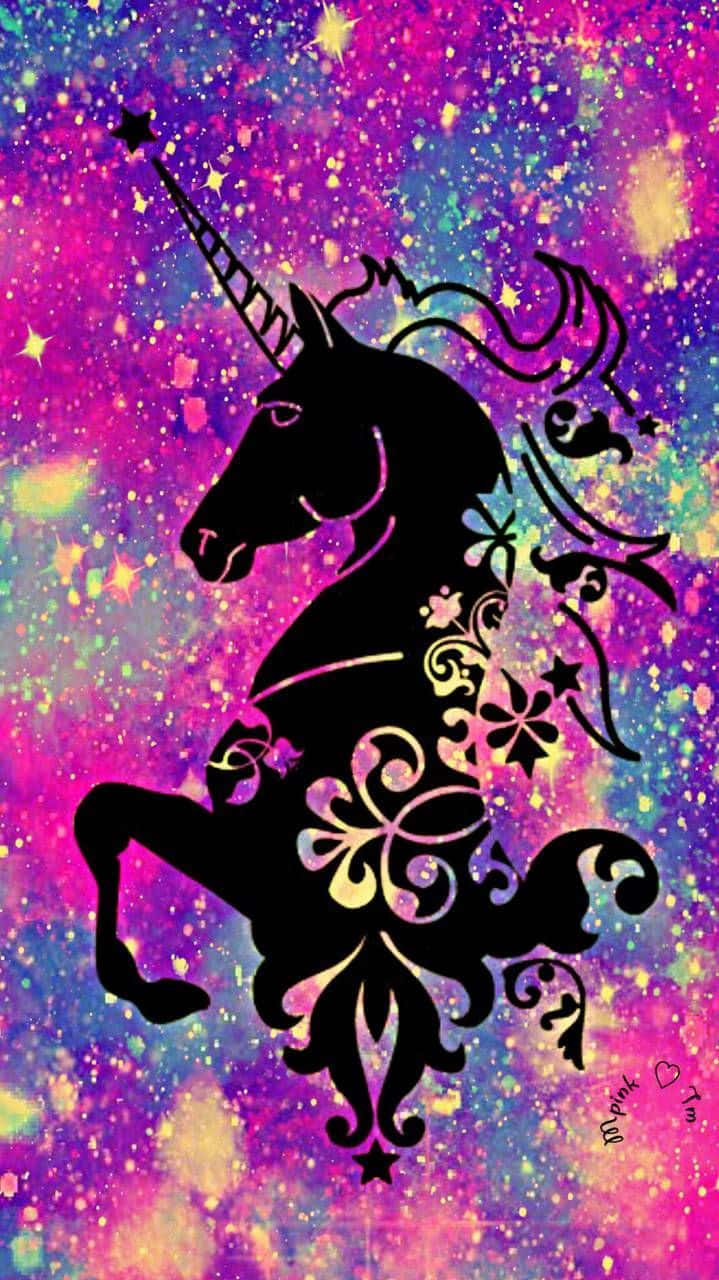 Purple Unicorn, black silhouette, ornate floral patterns, HD Phone Wallpaper