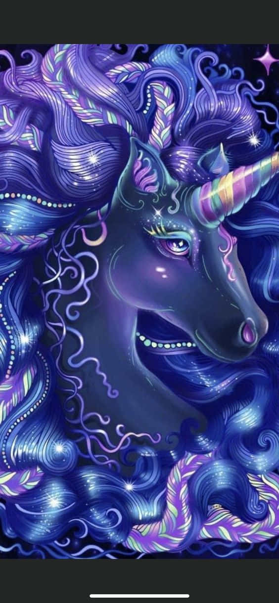 Purple Unicorn, glowing rainbow horn, flowing starry mane, SD Phone Wallpaper