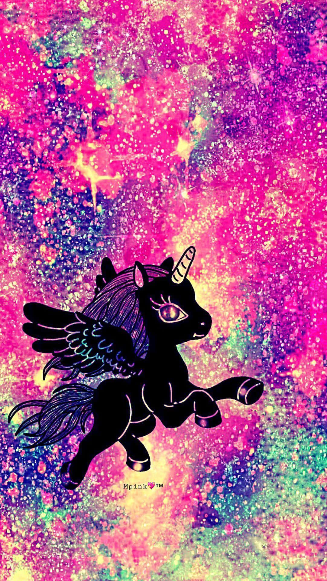 Purple Unicorn, black winged unicorn, vibrant cosmic background, Full HD Phone Wallpaper