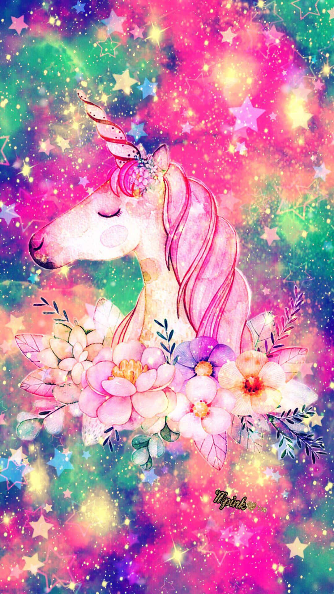 purple unicorn, pink unicorn, pastel flowers, Full HD Phone Wallpaper