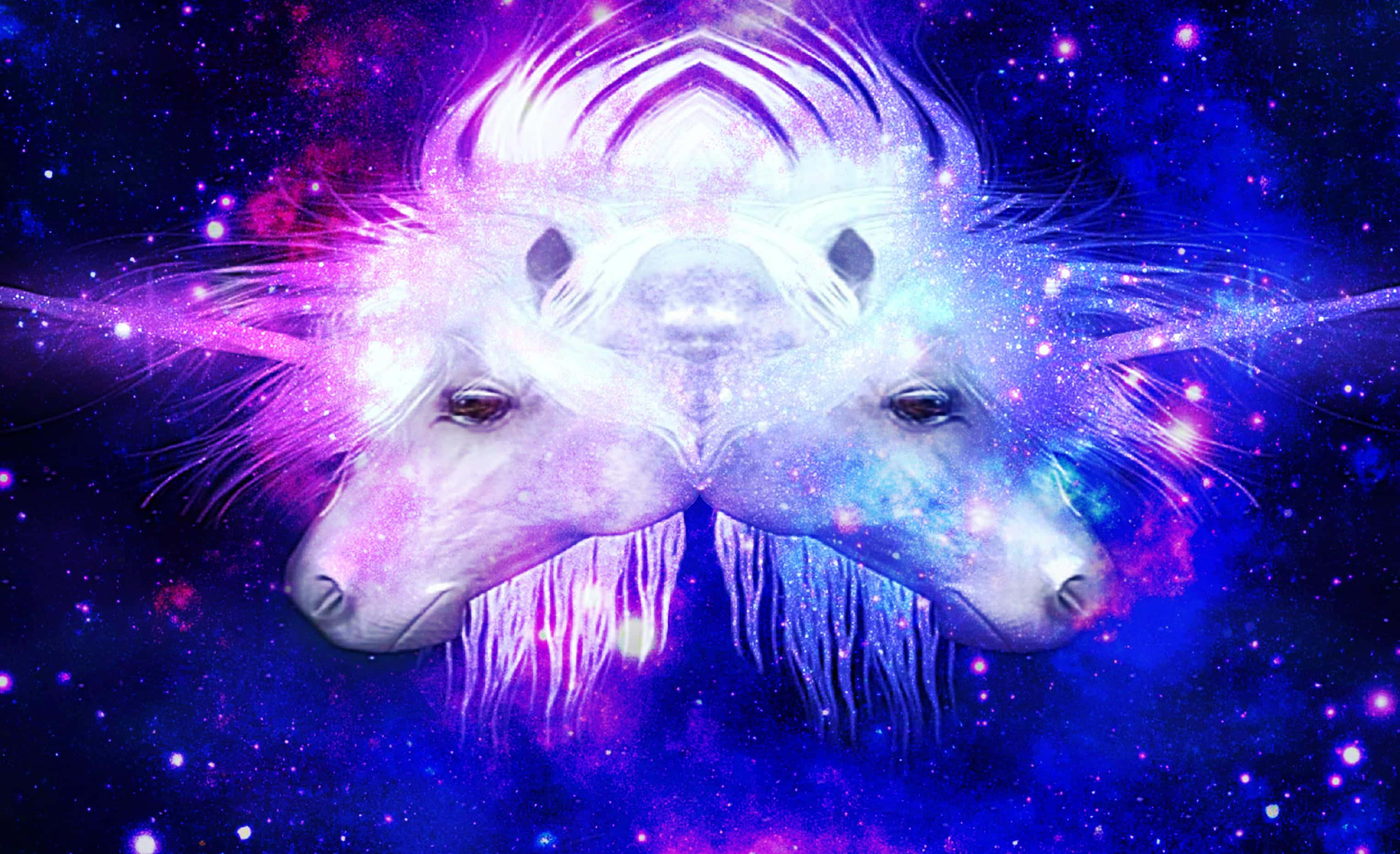 Purple Unicorn, unicorn heads, cosmic nebulae, 2K Desktop Wallpaper