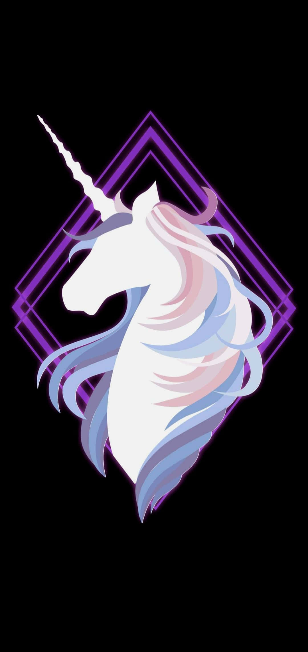 Purple Unicorn, pastel mane, black background, Full HD Phone Wallpaper