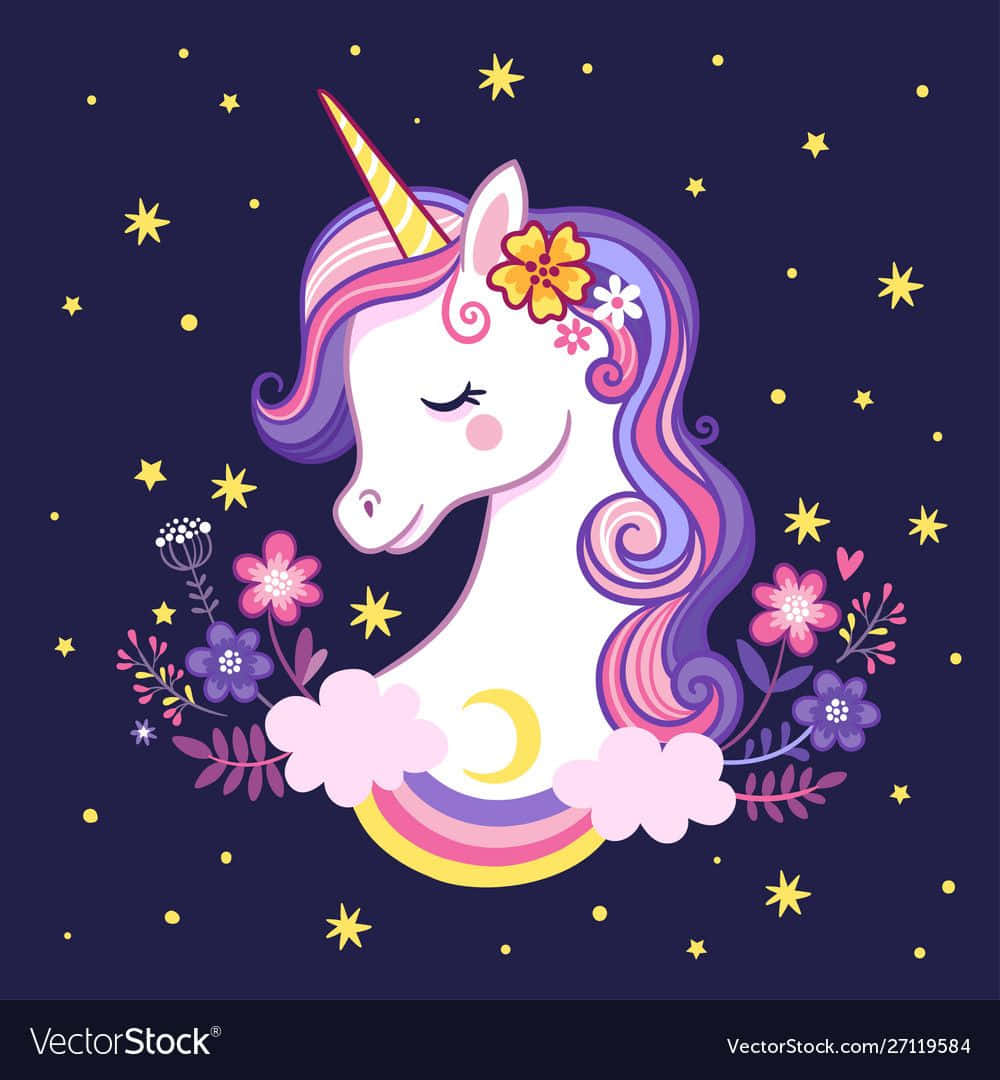 purple unicorn, rainbow mane, floral crown, SD Phone Wallpaper