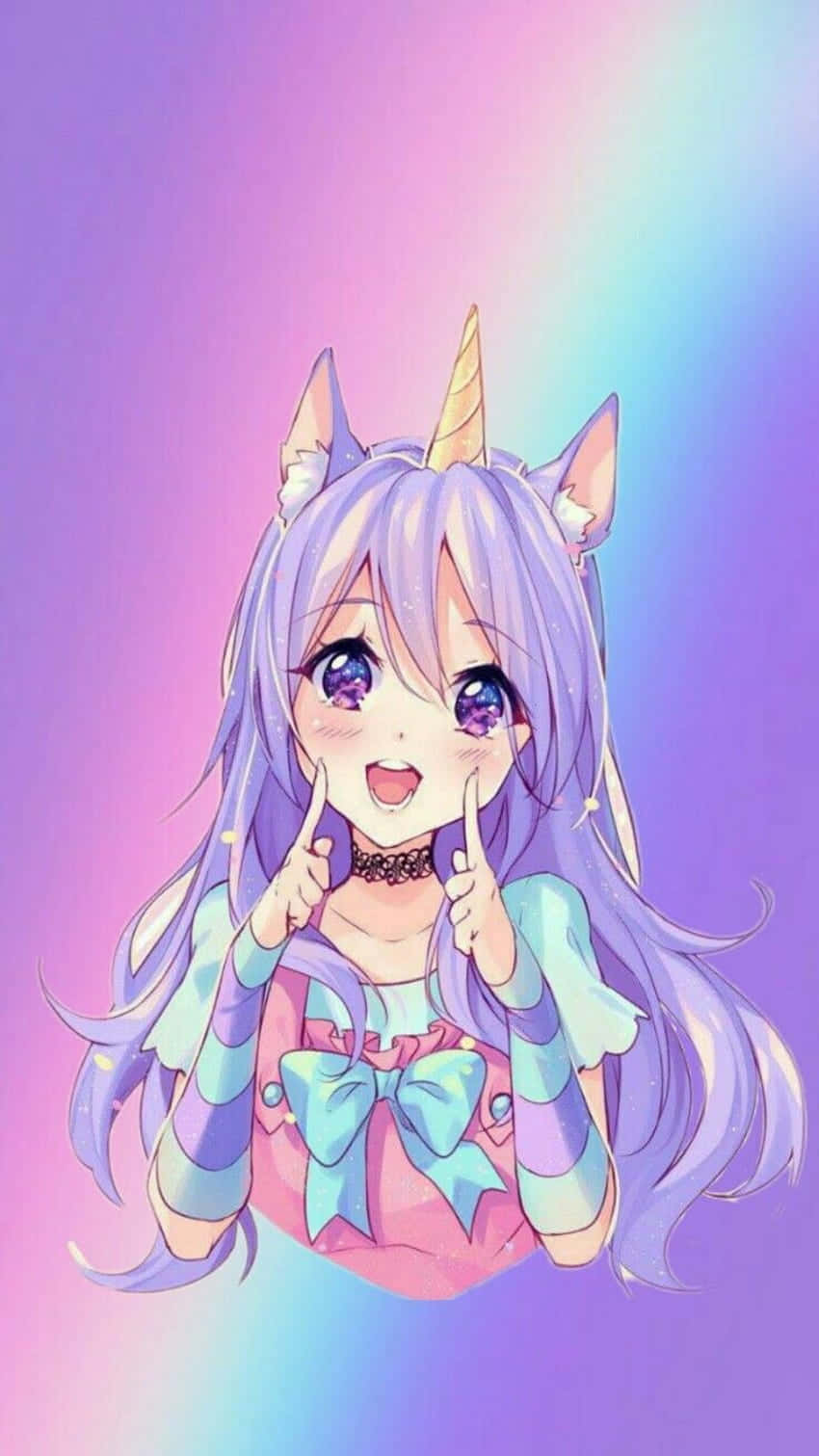 Purple Anime Girl, unicorn horns, purple hair, HD Phone Wallpaper