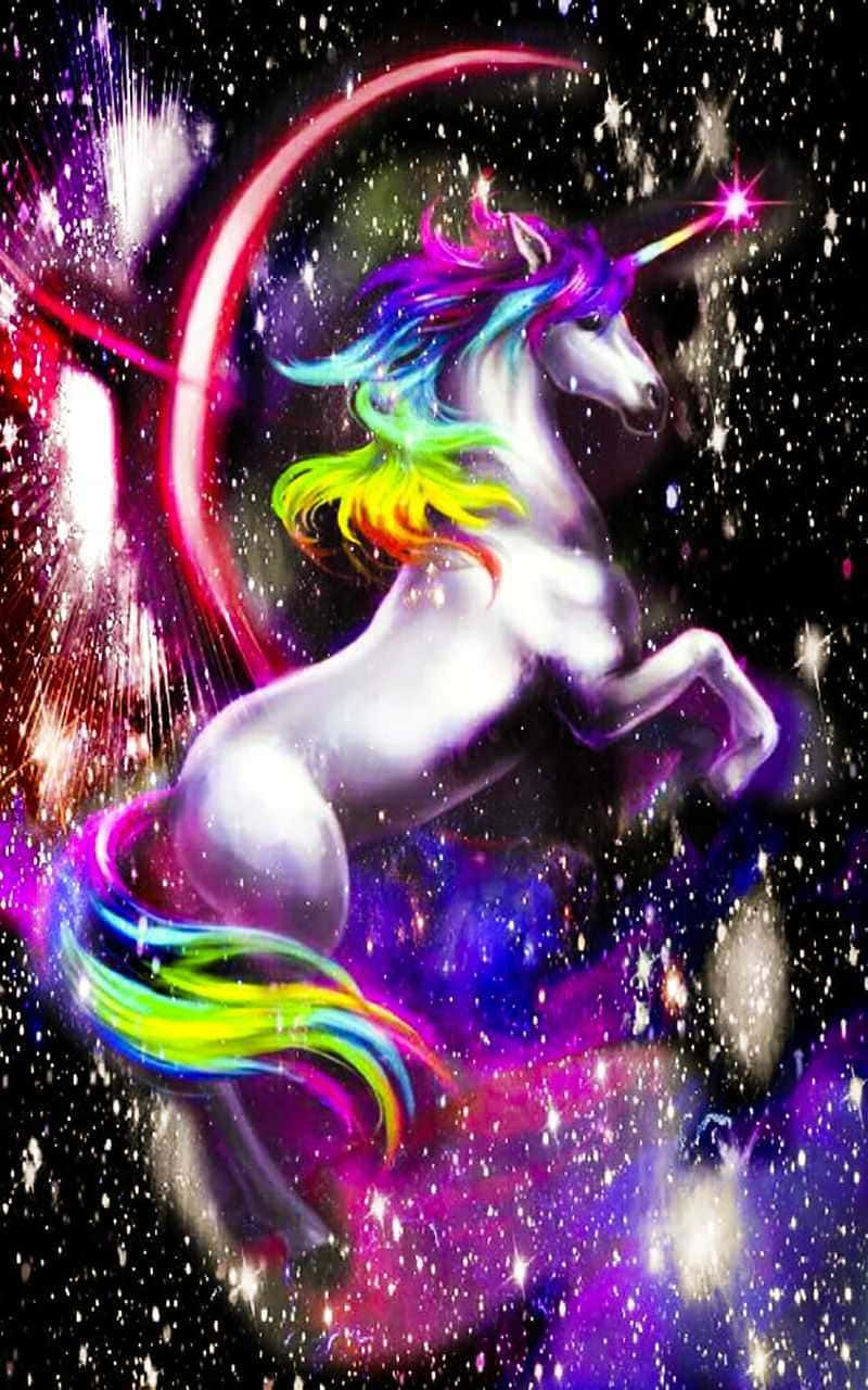 Purple Unicorn, rainbow mane, cosmic galaxy, HD Phone Wallpaper