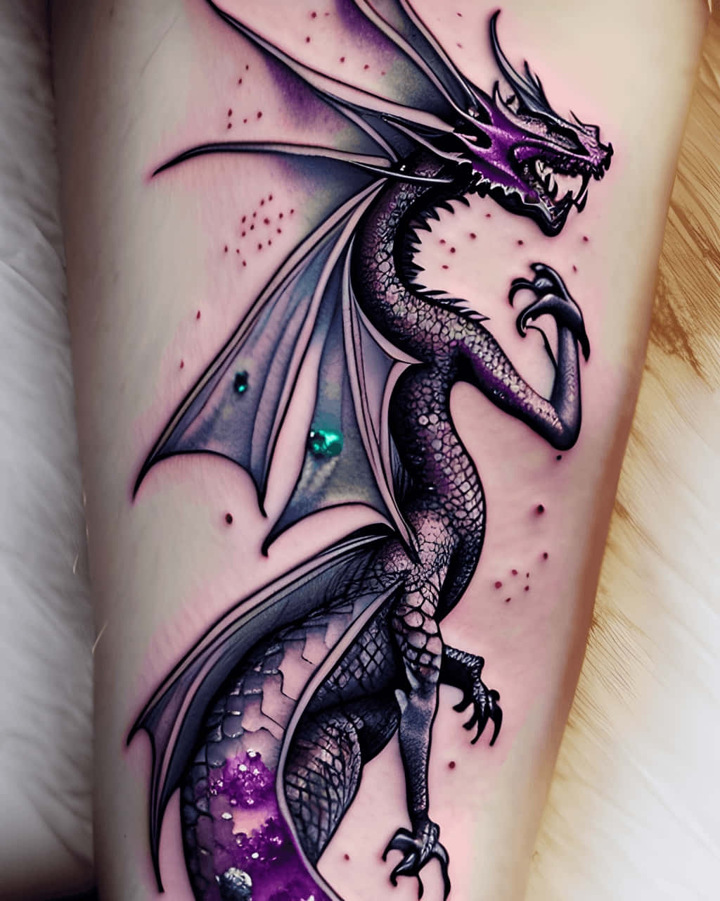 purple dragon, black dragon, glittering gem accents, HD Phone Wallpaper