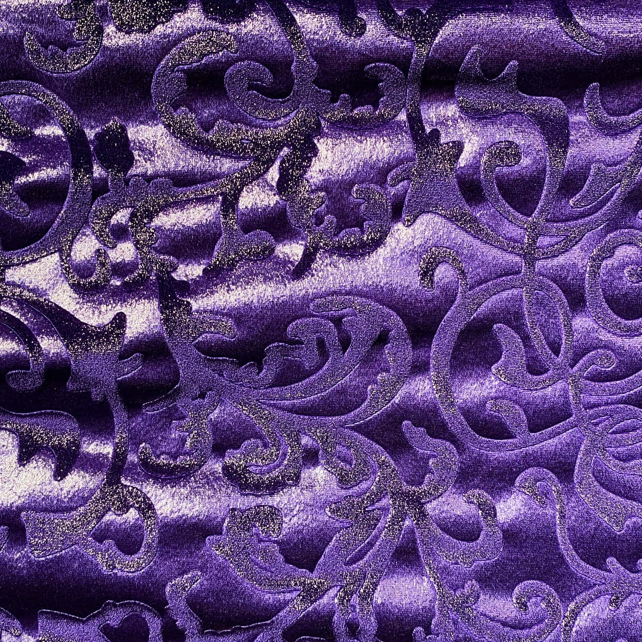 Purple Velvet, glittering silver damask swirls, deep folds, SD Desktop Wallpaper