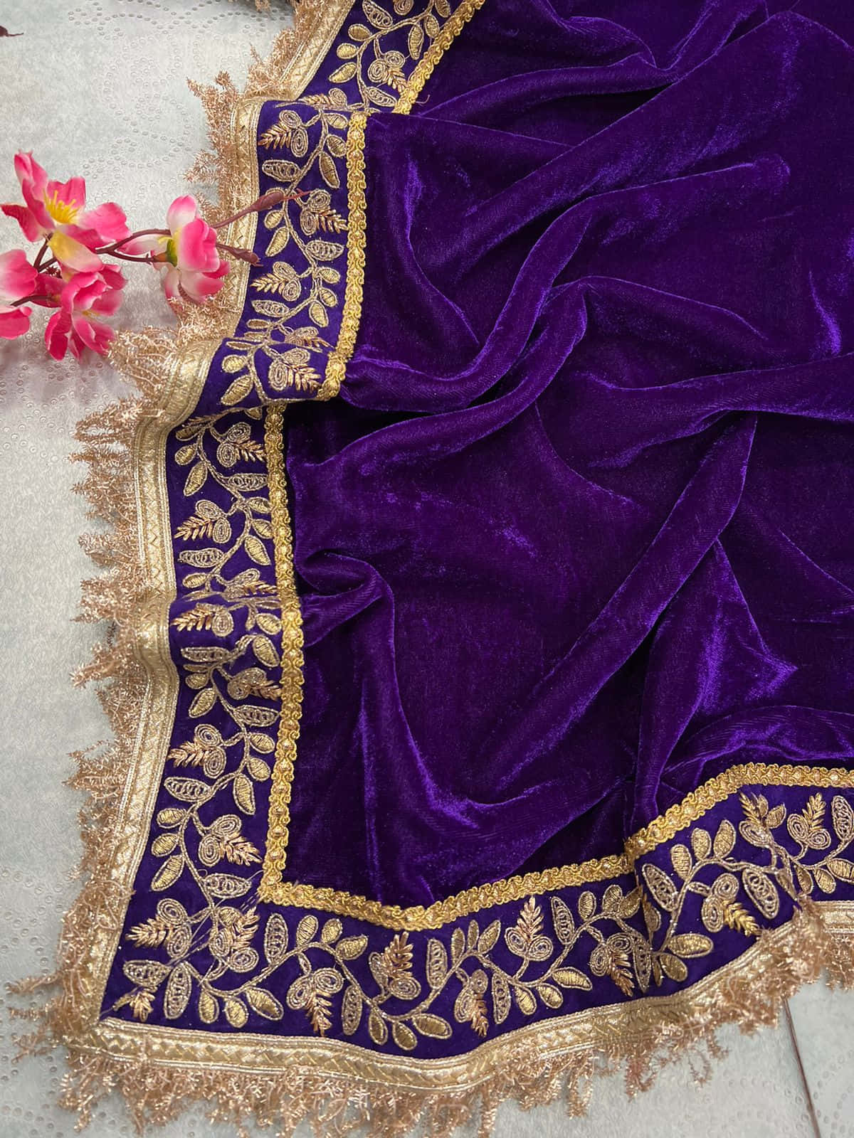 Purple Velvet, gold leaf embroidery, fringe, HD Phone Wallpaper