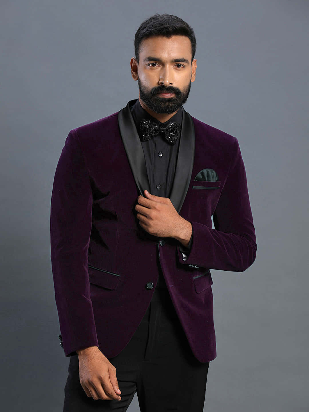 purple velvet tuxedo, black satin lapels, glittering bow tie, HD Phone Wallpaper