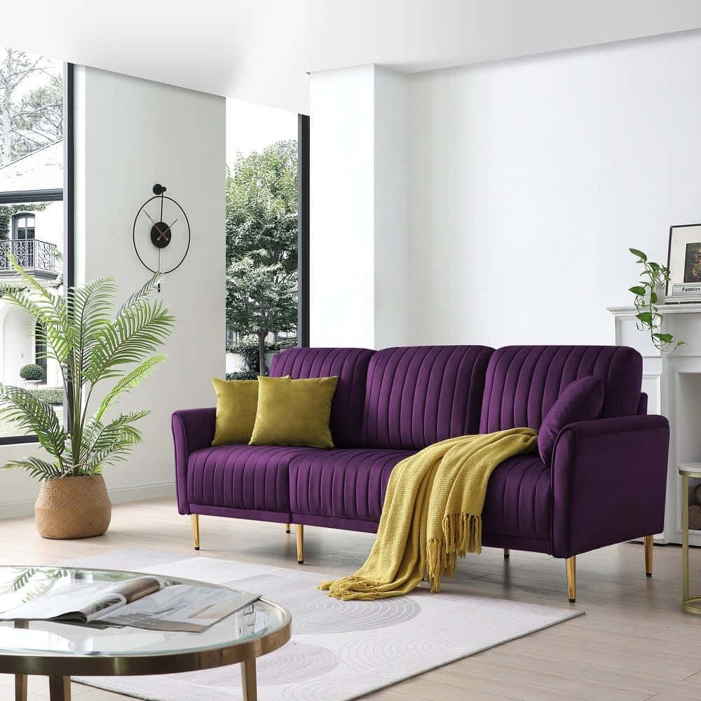 Purple Velvet, plush purple velvet sofa, gold legs, SD Desktop Wallpaper