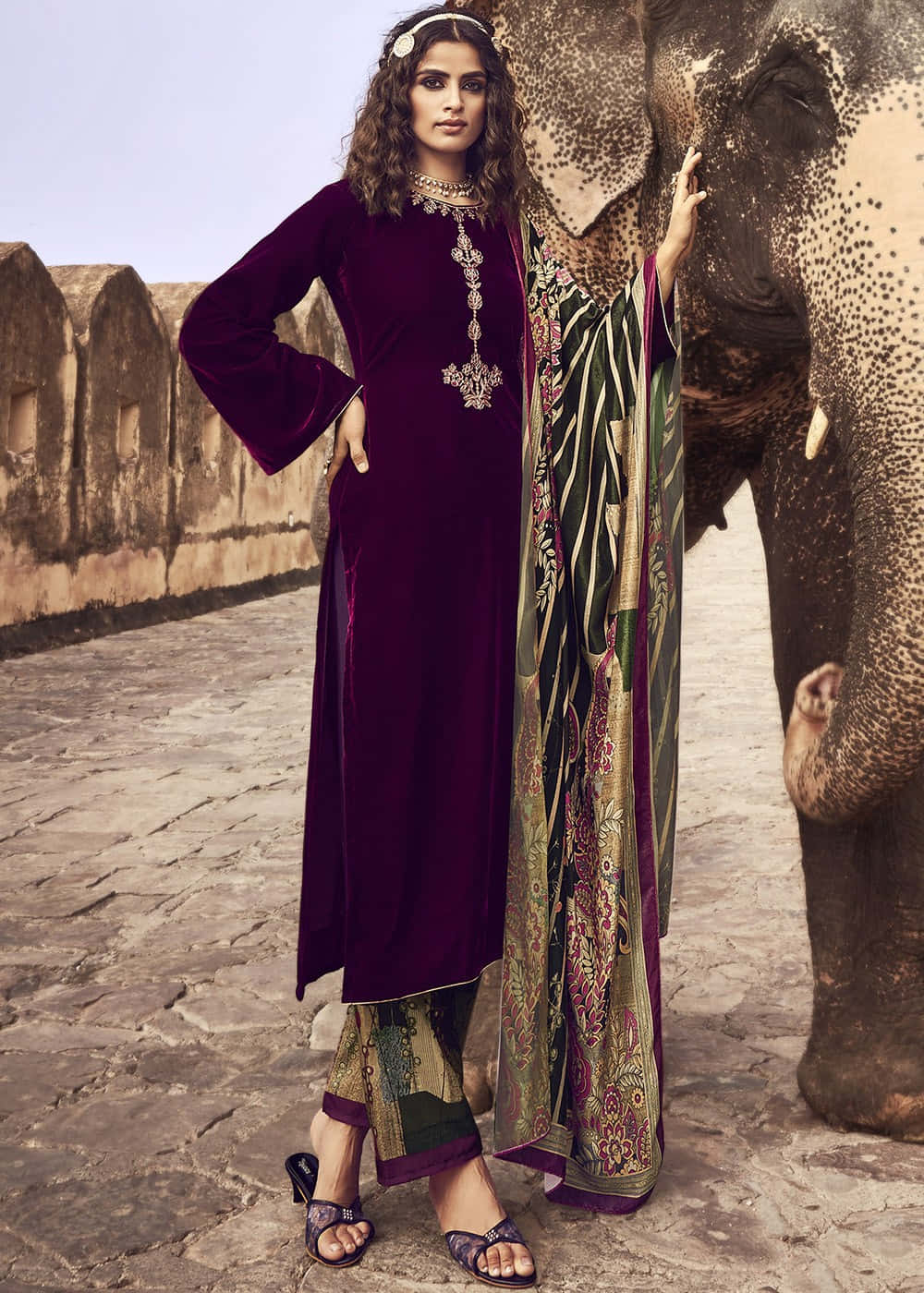 Purple Velvet, elephant, stone path, HD Phone Wallpaper