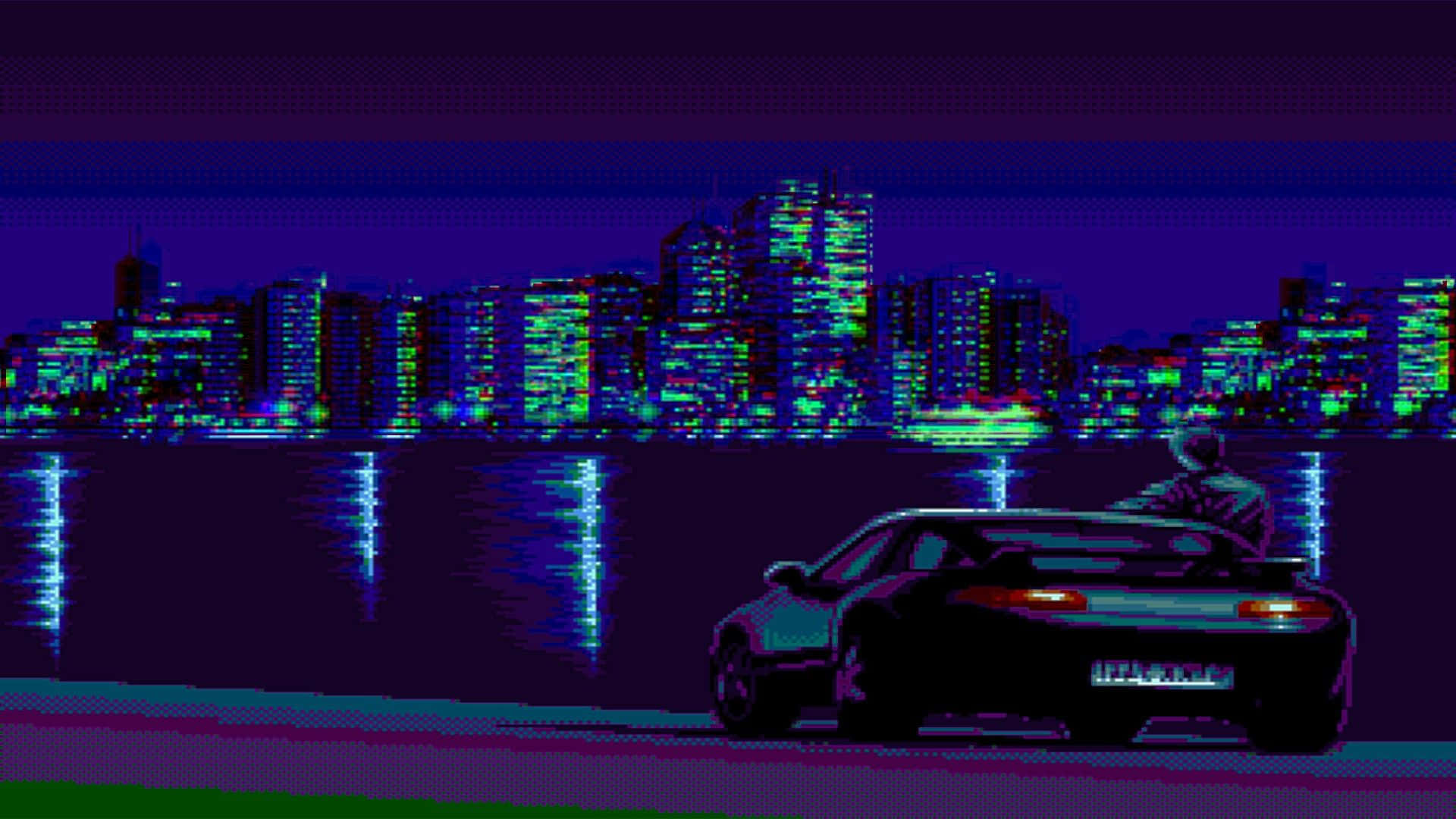 Purple Y2k Aesthetic, cityscape, neon cityscape, Full HD Desktop Wallpaper