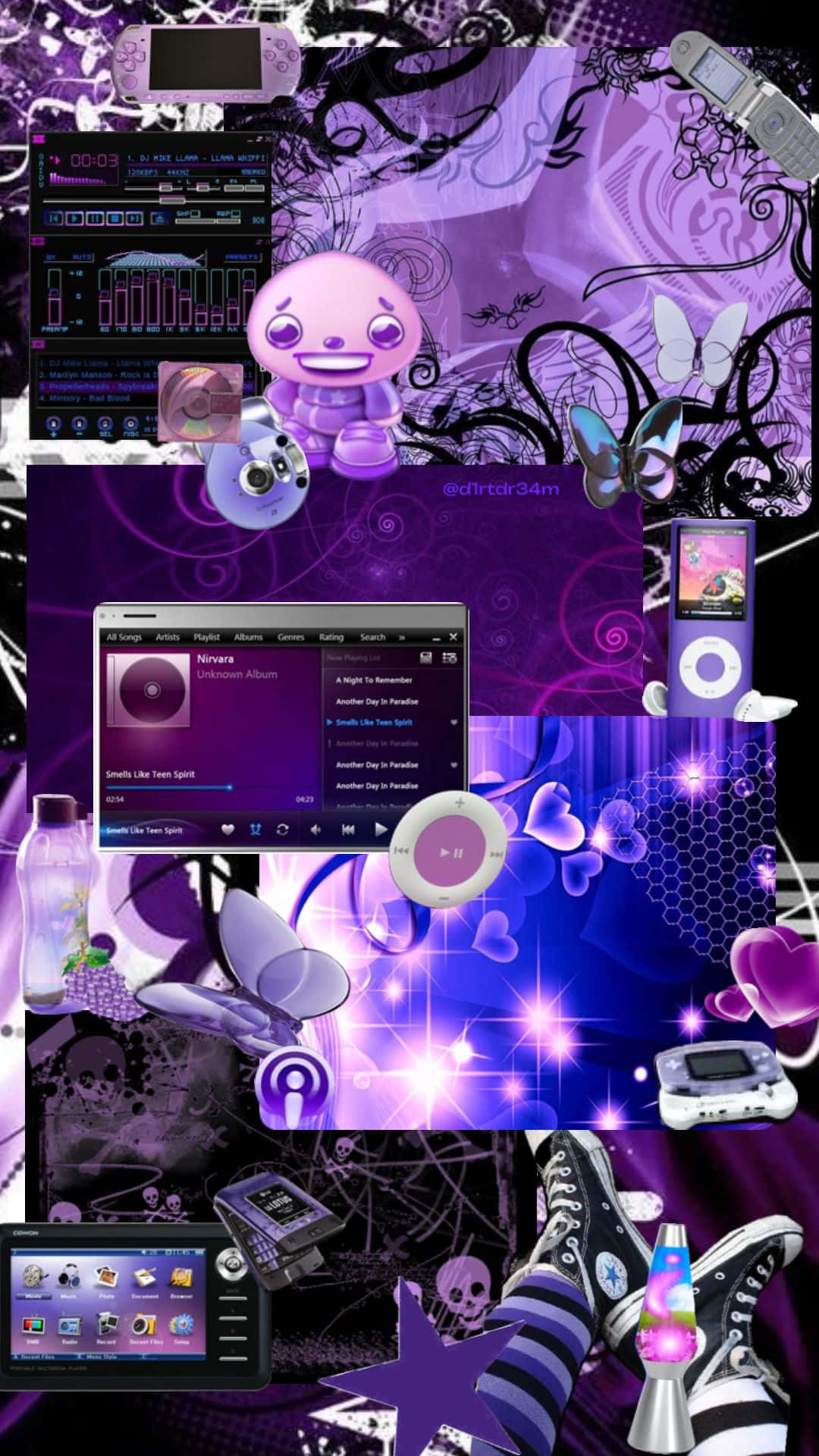 Cyber Purple Y2 K Collage, vibrant purple, music player interfaces, Full HD Phone Wallpaper