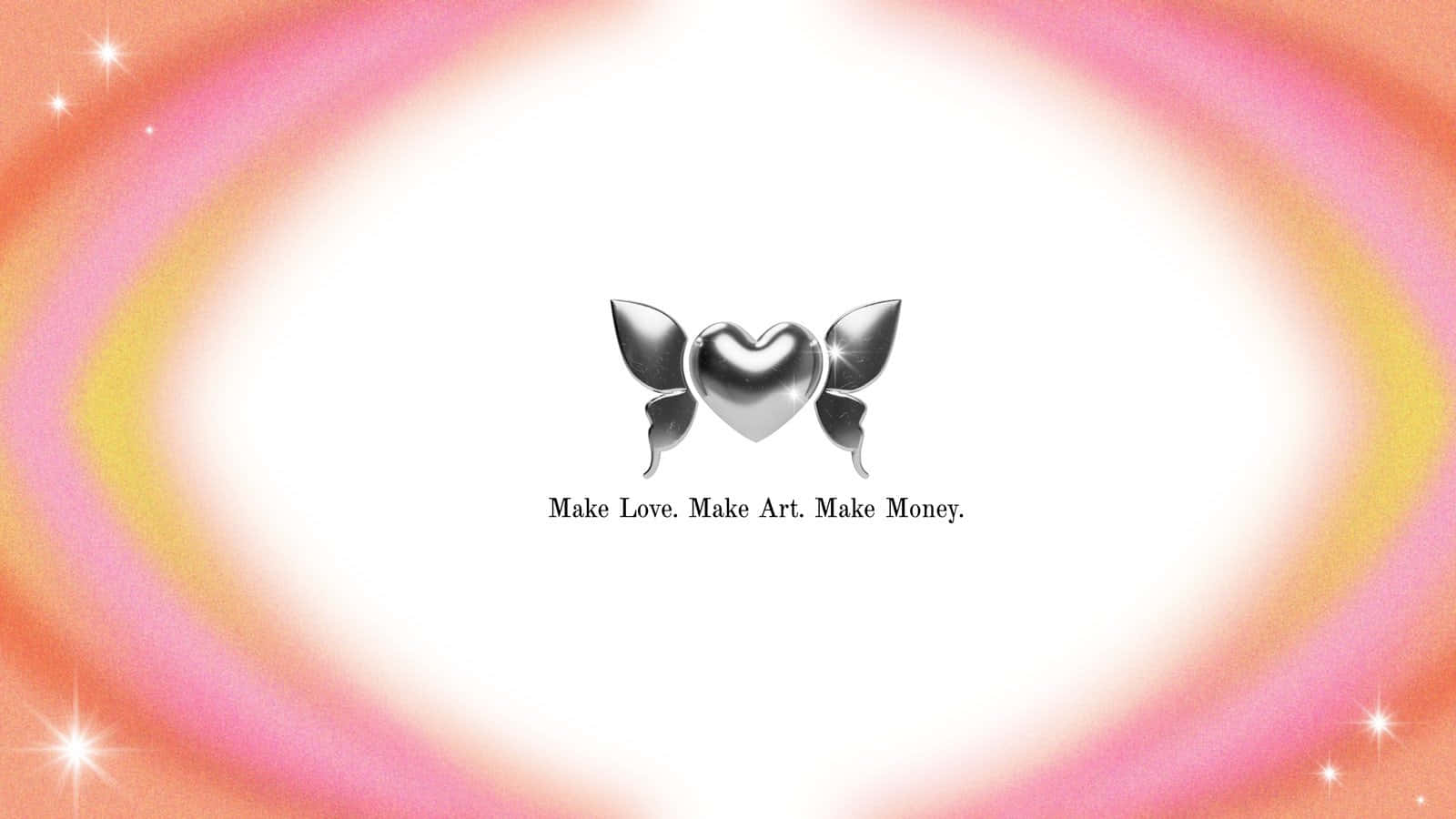 Purple Y2k Aesthetic, silver heart with butterfly wings, radiant pink and yellow gradient background, HD Desktop Wallpaper