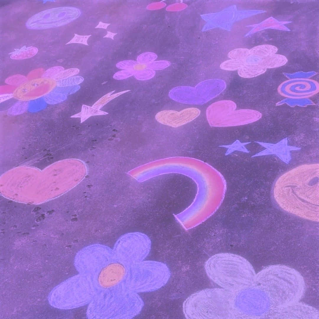Purple Y2k Aesthetic, chalk art, pastel flowers, SD Desktop Wallpaper