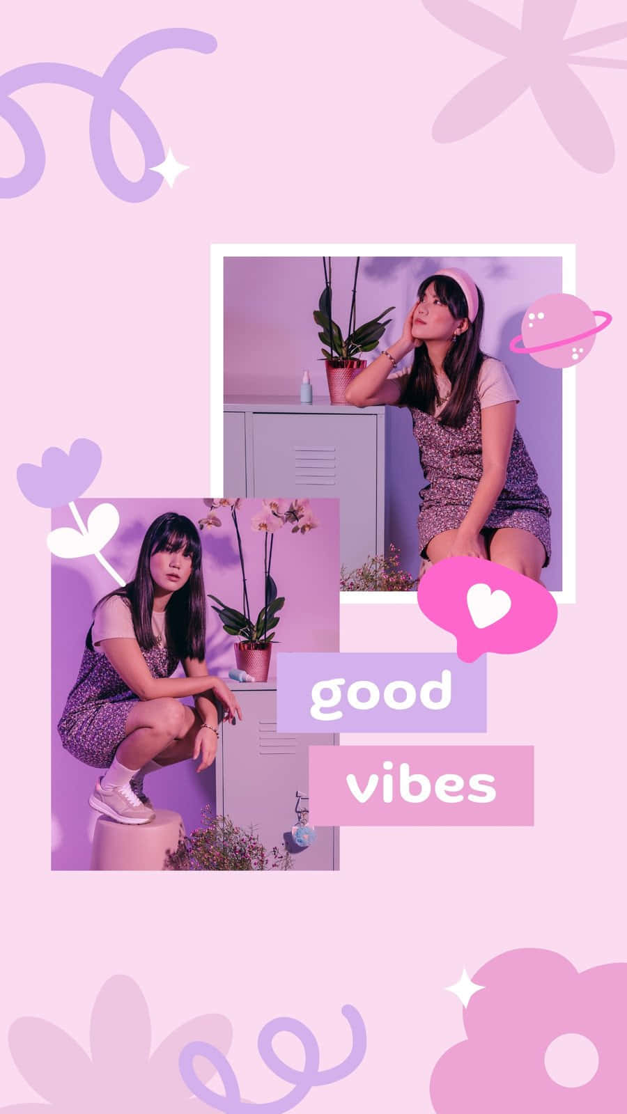 Purple Y2 K Aesthetic Collage, good vibes, pink floral graphics, HD Phone Wallpaper