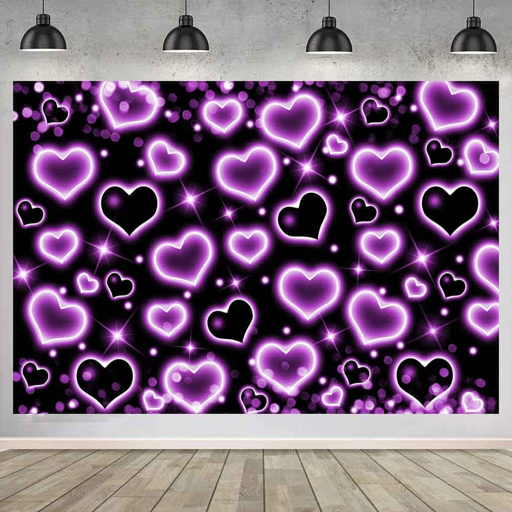Purple Hearts Glow Wall Art, glowing purple hearts, sparkles, SD Desktop Wallpaper