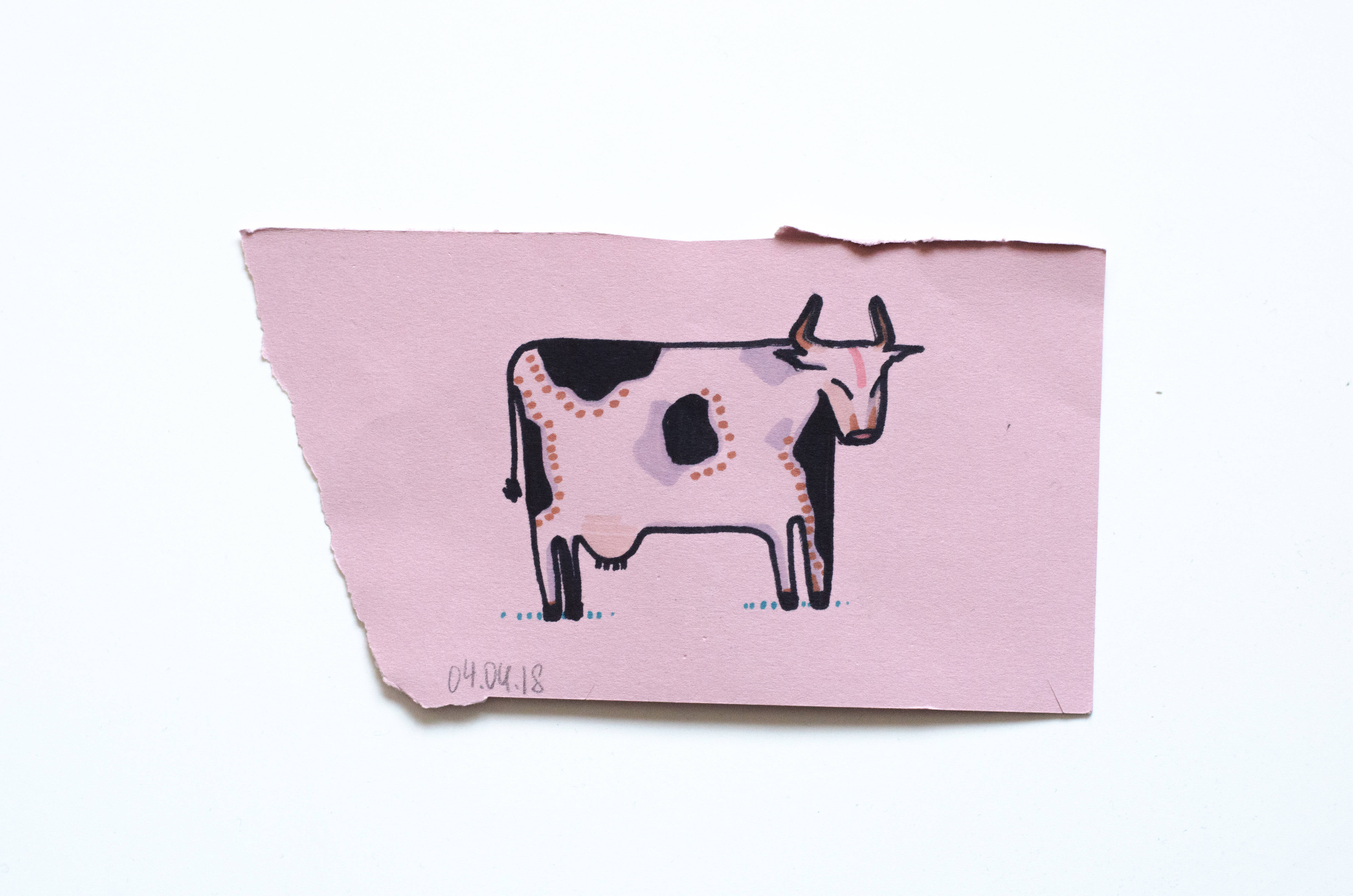 cute purple pink cattle card, stylized cow, black spots, 4K Desktop Wallpaper