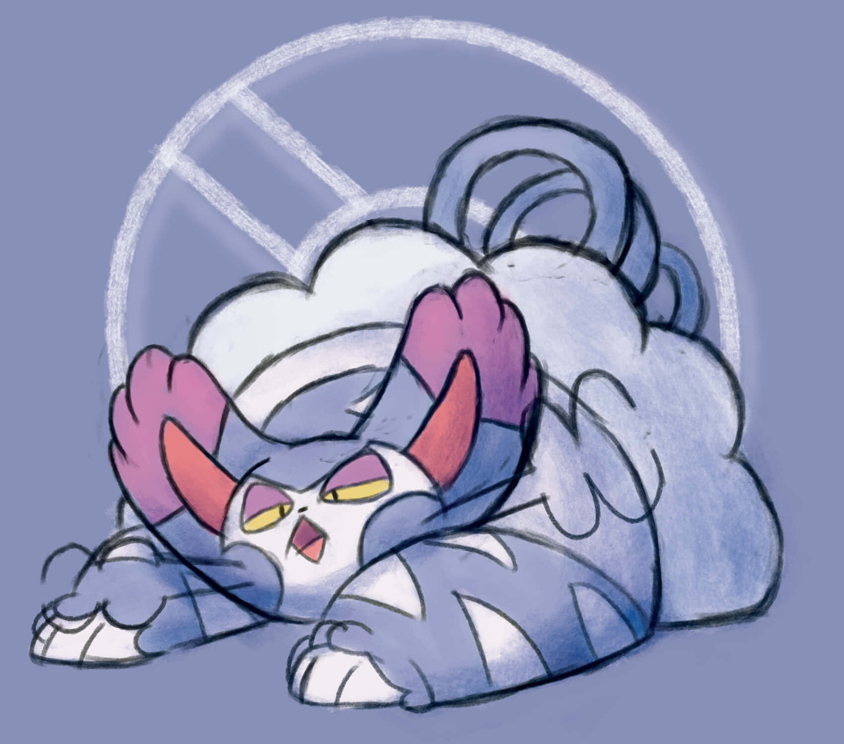 Purugly, blue cat, pink ears, HD Desktop Wallpaper