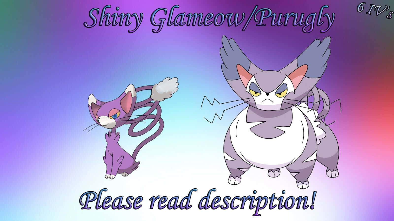 Shiny Glameow, Shiny Purugly, gradient purple and pink background, HD Desktop Wallpaper