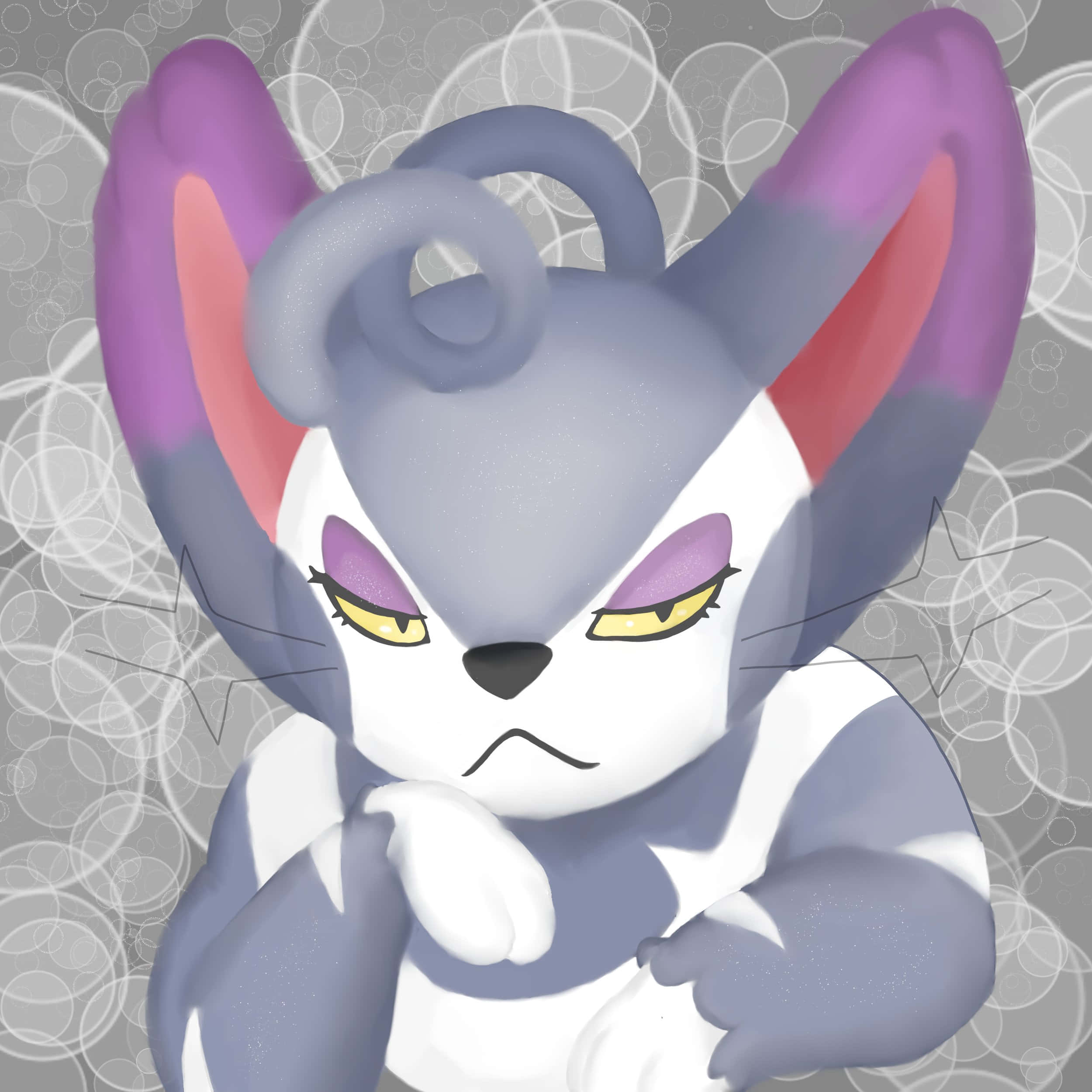 Purugly, purple ears, yellow eyes, Full HD Desktop Wallpaper