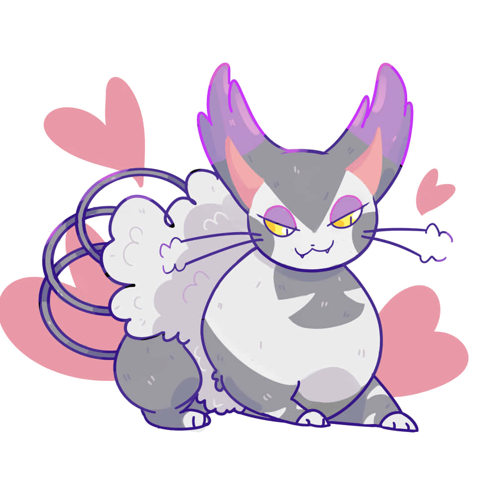 Purugly, pink hearts, purple ears, SD Desktop Wallpaper