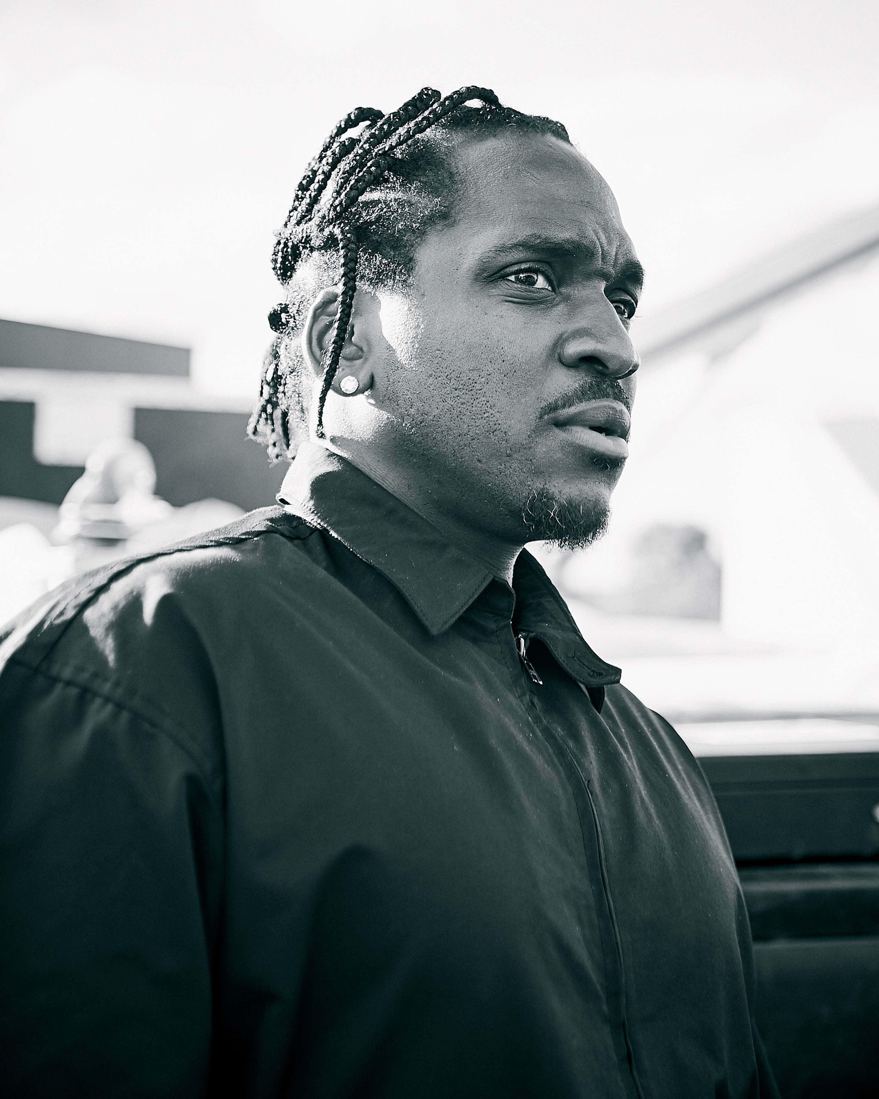 Pusha T, black and white, braided hair, 2K Phone Wallpaper