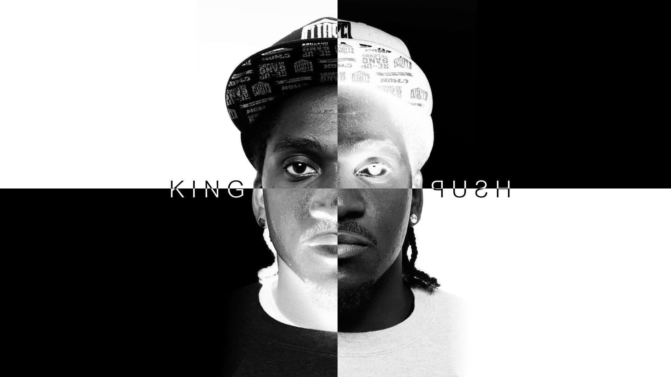 Pusha T, black and white split portrait, patterned cap, Full HD Desktop Wallpaper