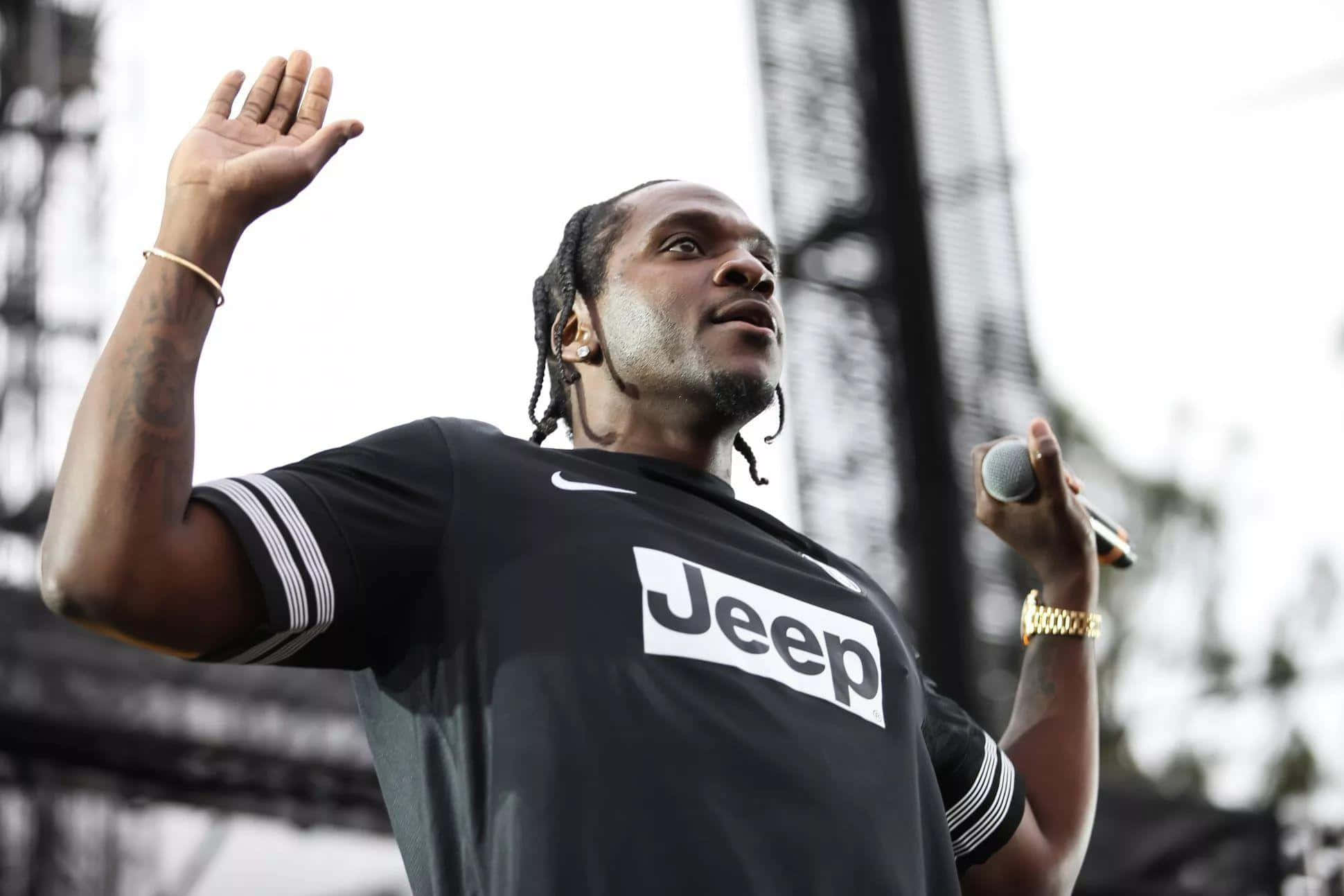 Pusha T, black Jeep branded shirt, microphone, Full HD Desktop Wallpaper