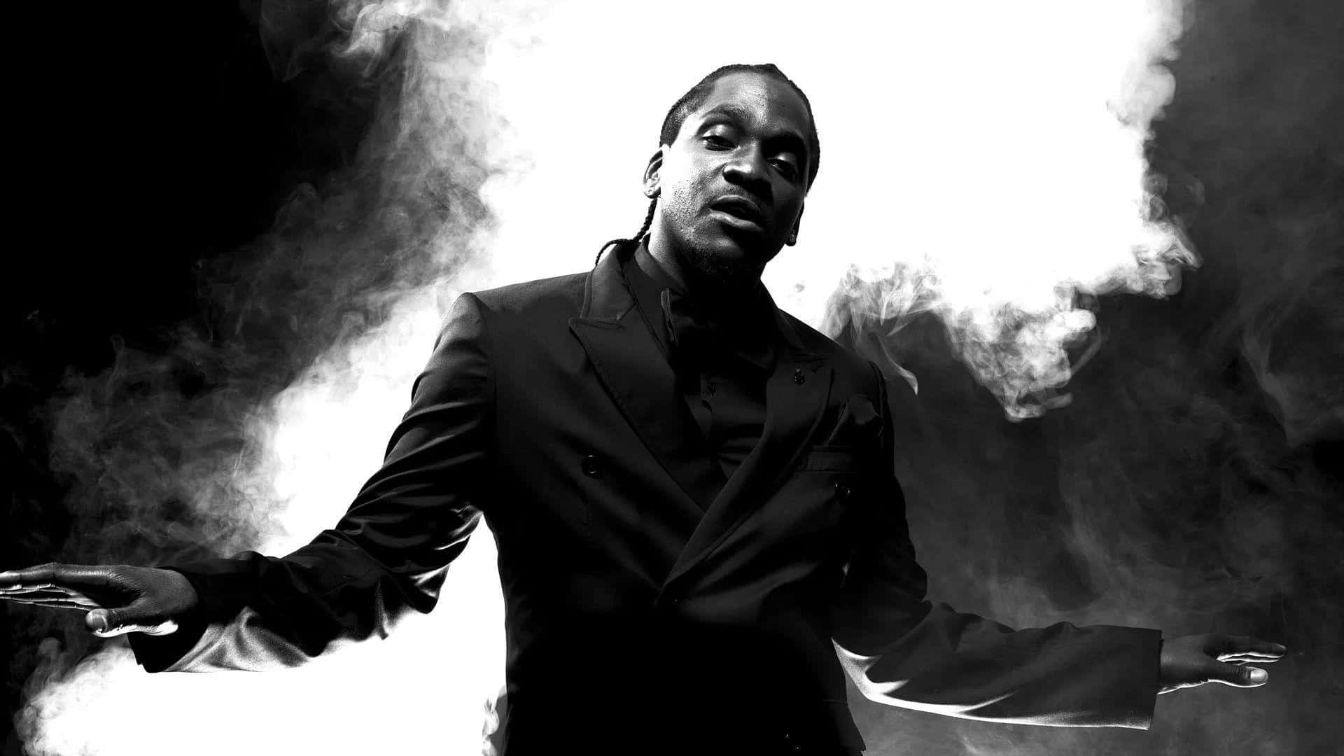 Pusha T, black suit, swirling smoke, Full HD Desktop Wallpaper