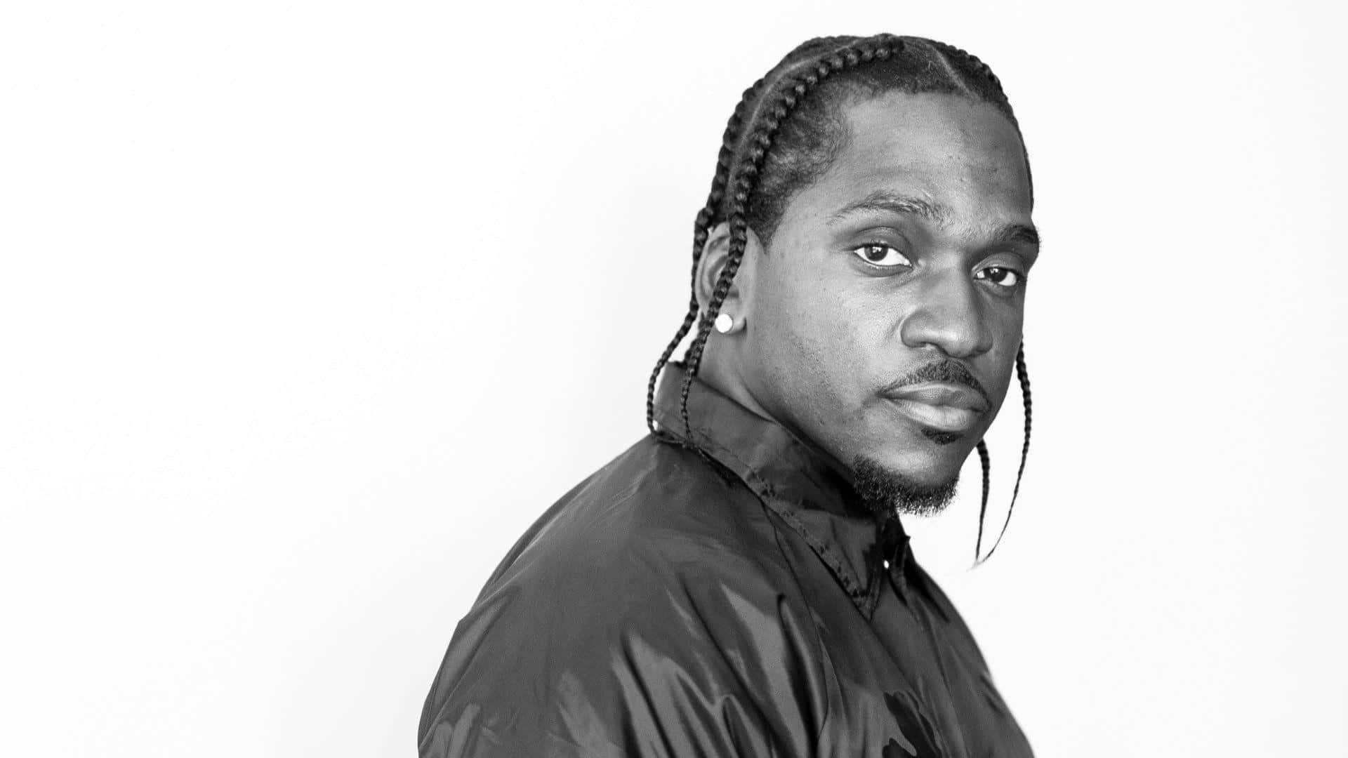 Pusha T, black and white portrait, braided hair, Full HD Desktop Wallpaper