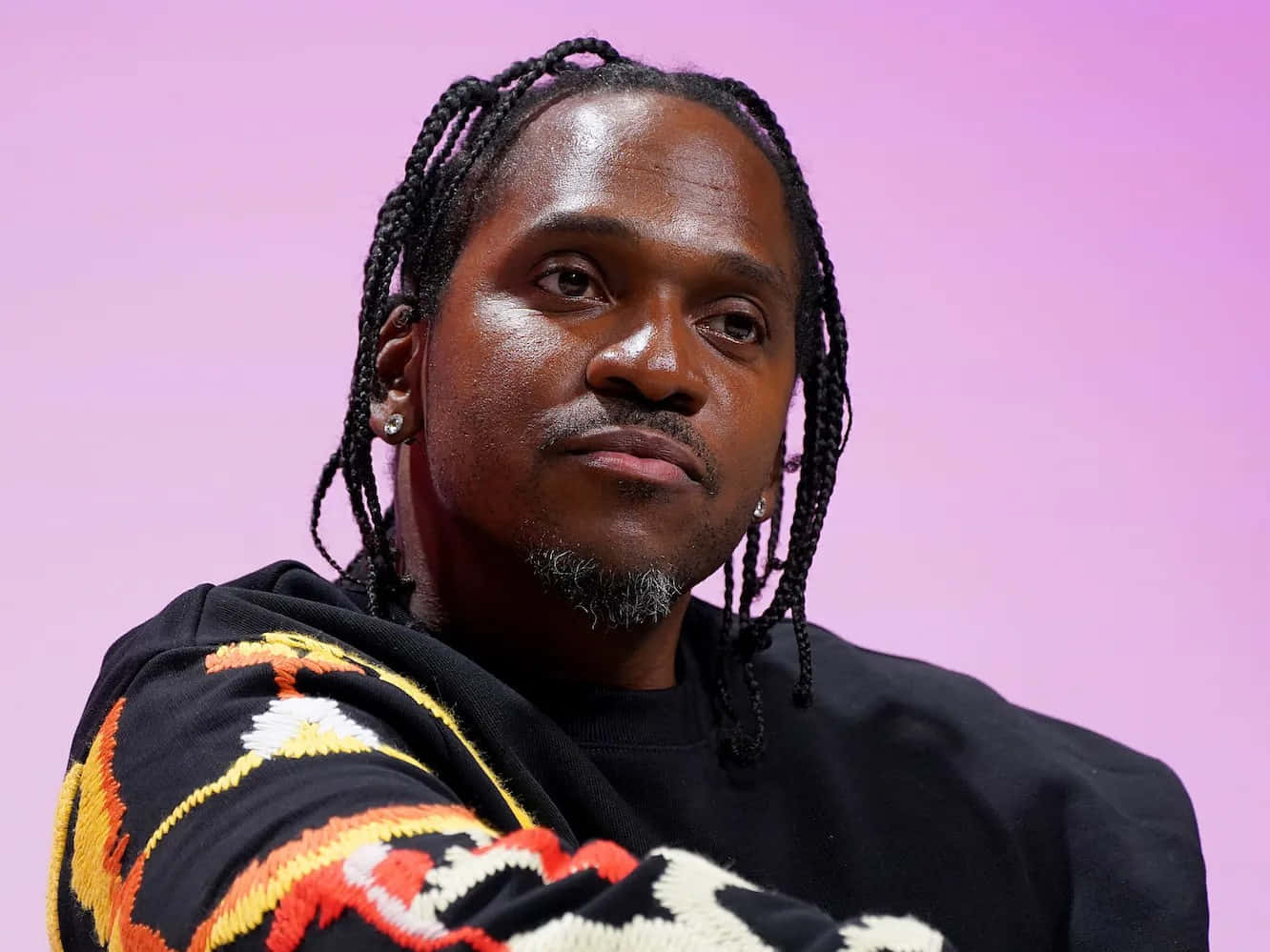 Pusha T, black sweater, colorful embroidery, HD Desktop Wallpaper