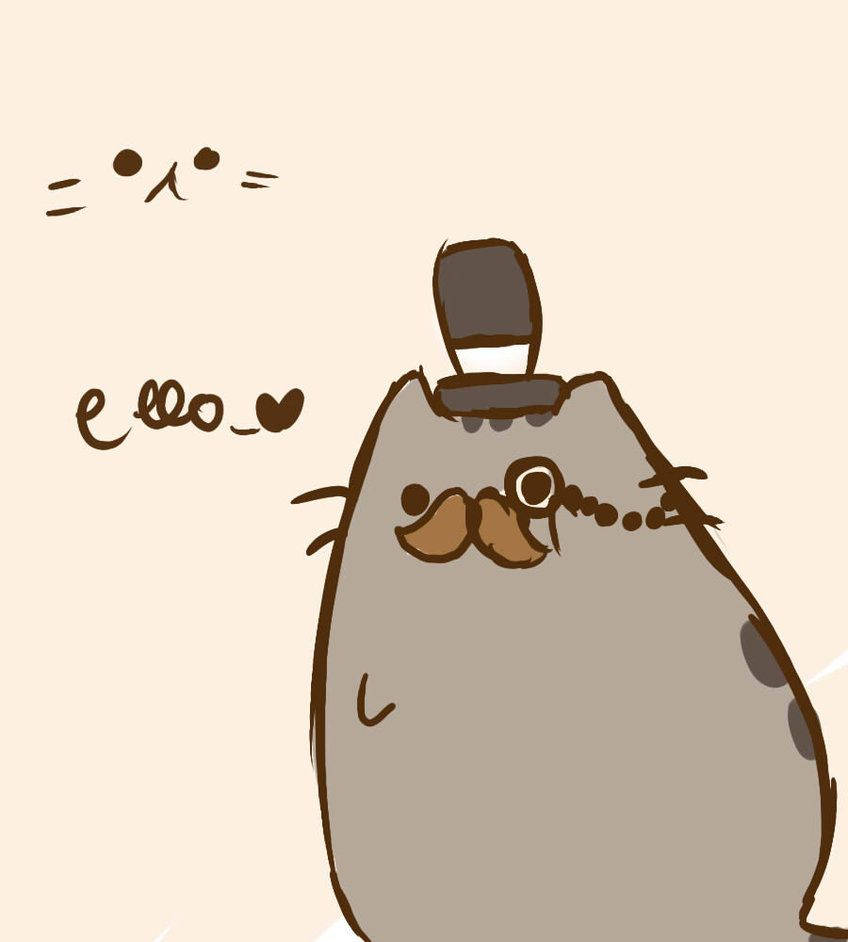 Pusheen, top hat, mustache, SD Phone Wallpaper