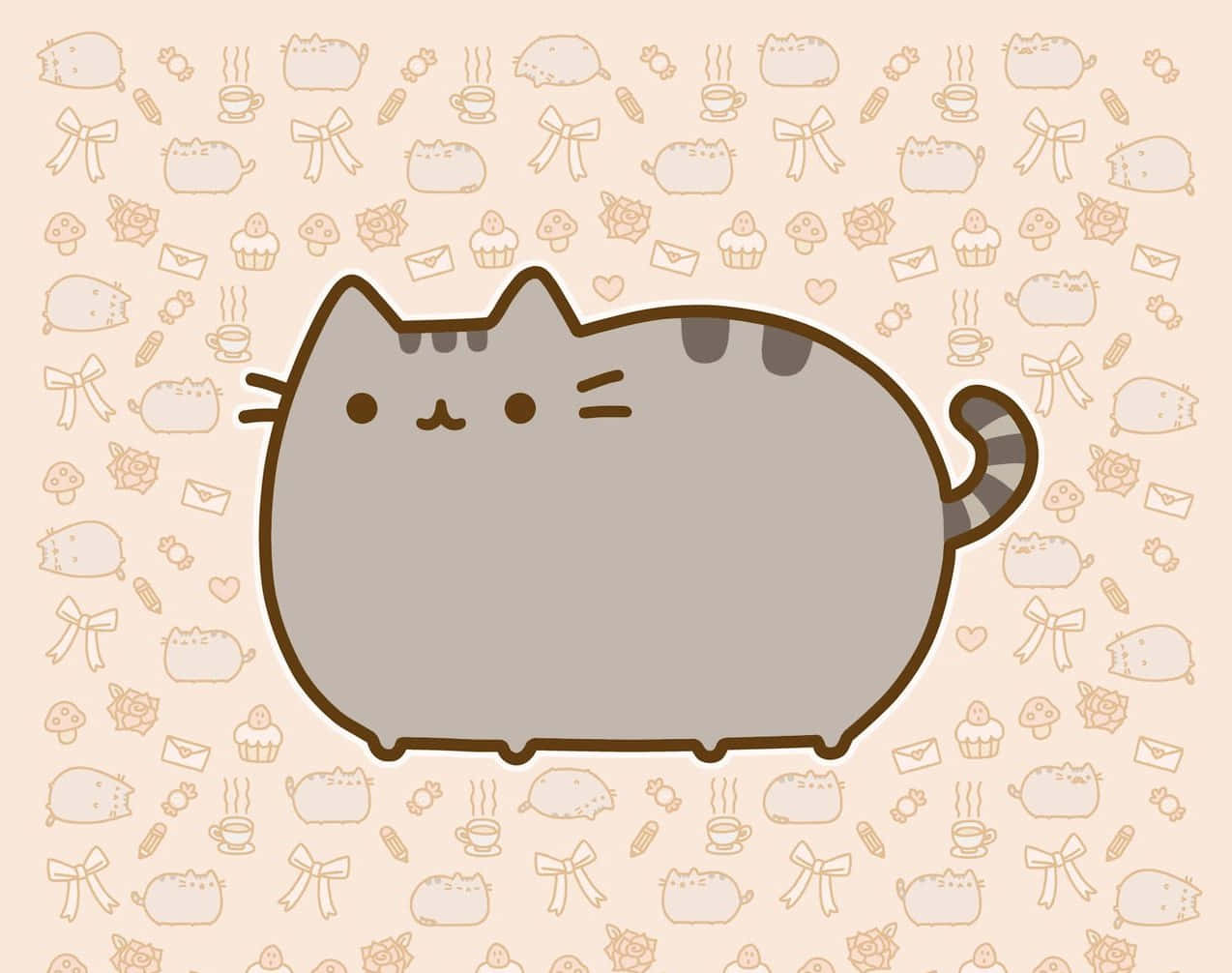 Pusheen, kawaii, striped tail, SD Desktop Wallpaper