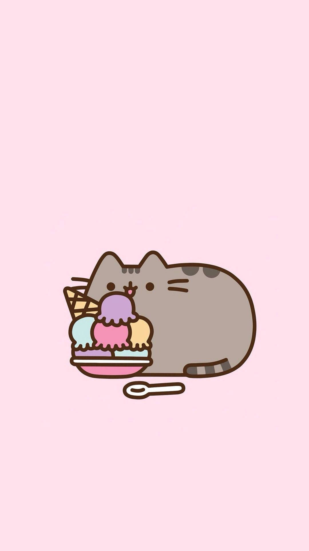 Pusheen, gray cat, bowl of colorful ice cream, Full HD Phone Wallpaper