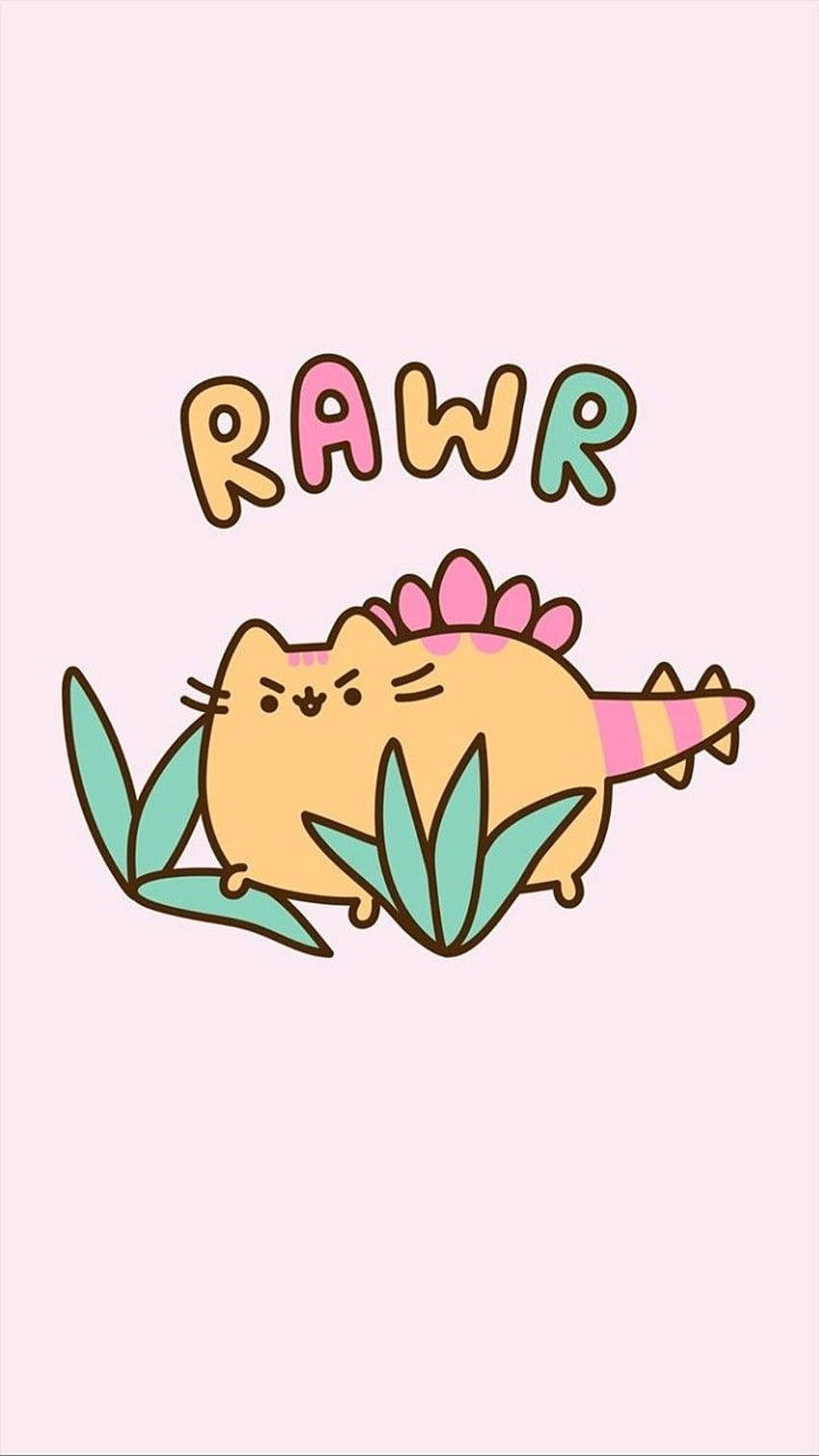 Orange Pusheen, dino, kawaii, HD Phone Wallpaper