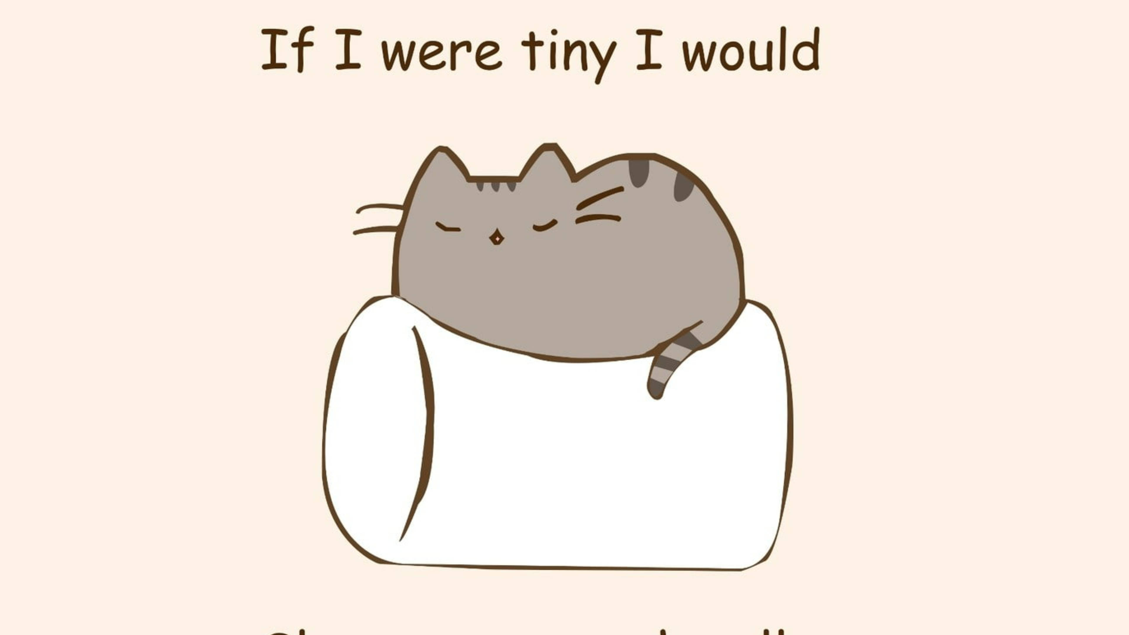 Pusheen, marshmallow, white pillow, 4K Desktop Wallpaper