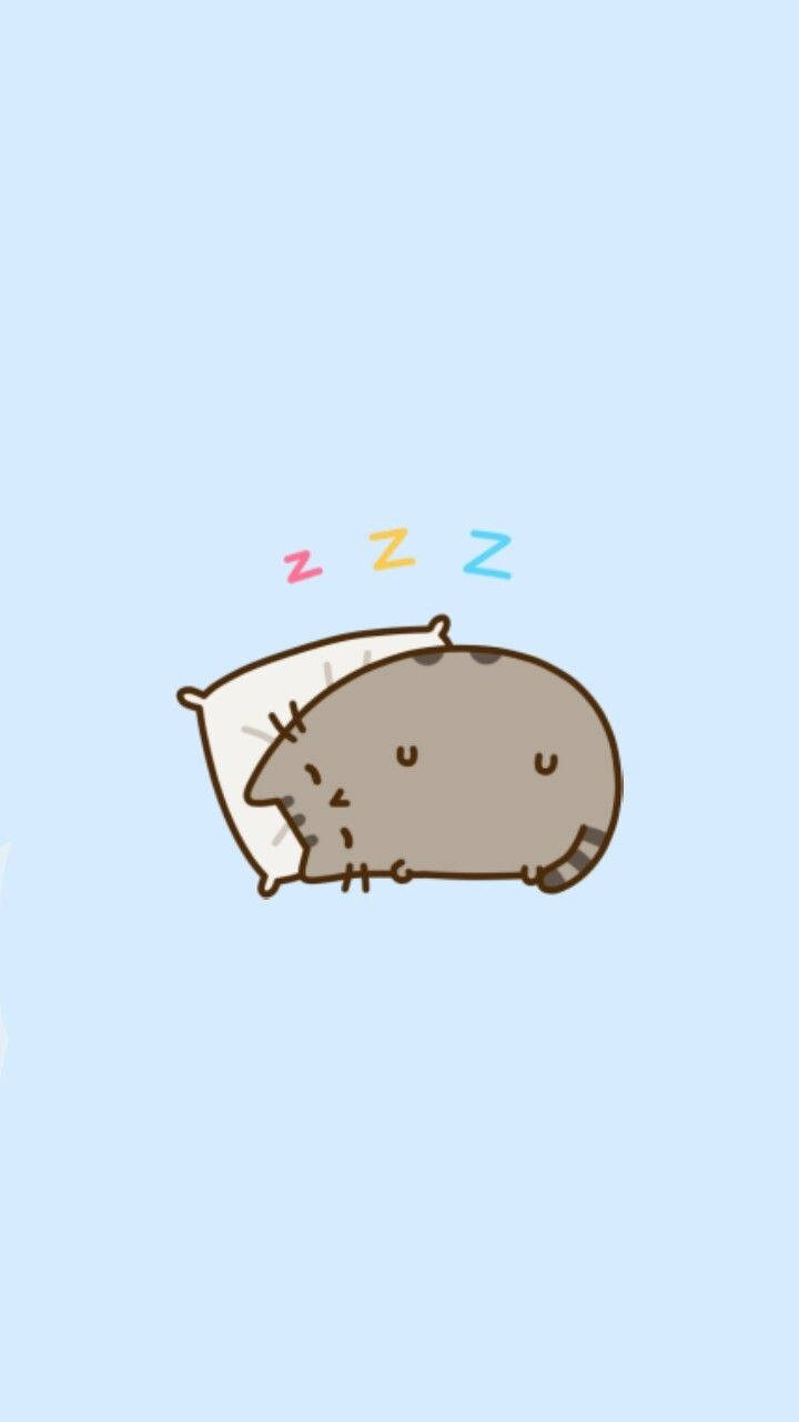 Pastel Blue Pusheen, cartoon cat, pillow, HD Phone Wallpaper